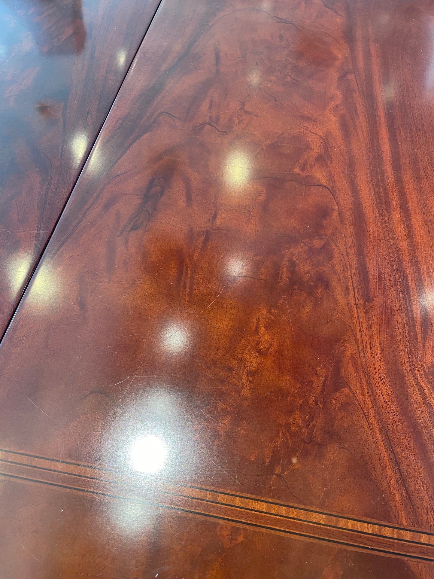 Guerra Vanni Double Pedestal Georgian Inlay Dining Table, AS IS (00Y008)