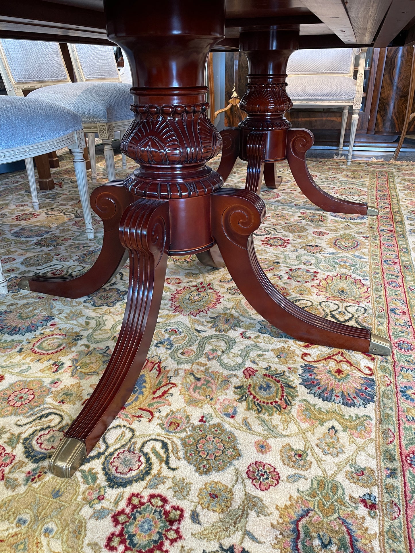 Guerra Vanni Double Pedestal Georgian Inlay Dining Table, AS IS (00Y008)