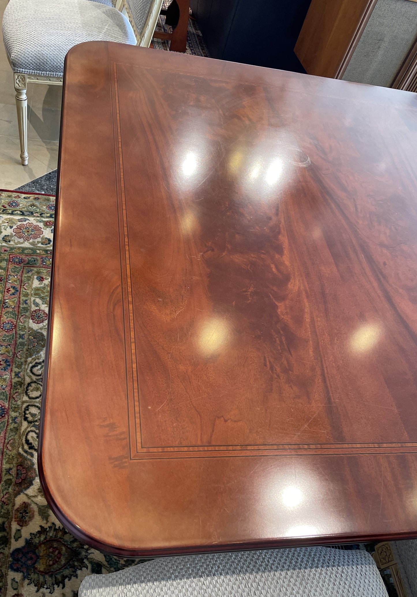 Guerra Vanni Double Pedestal Georgian Inlay Dining Table, AS IS (00Y008)