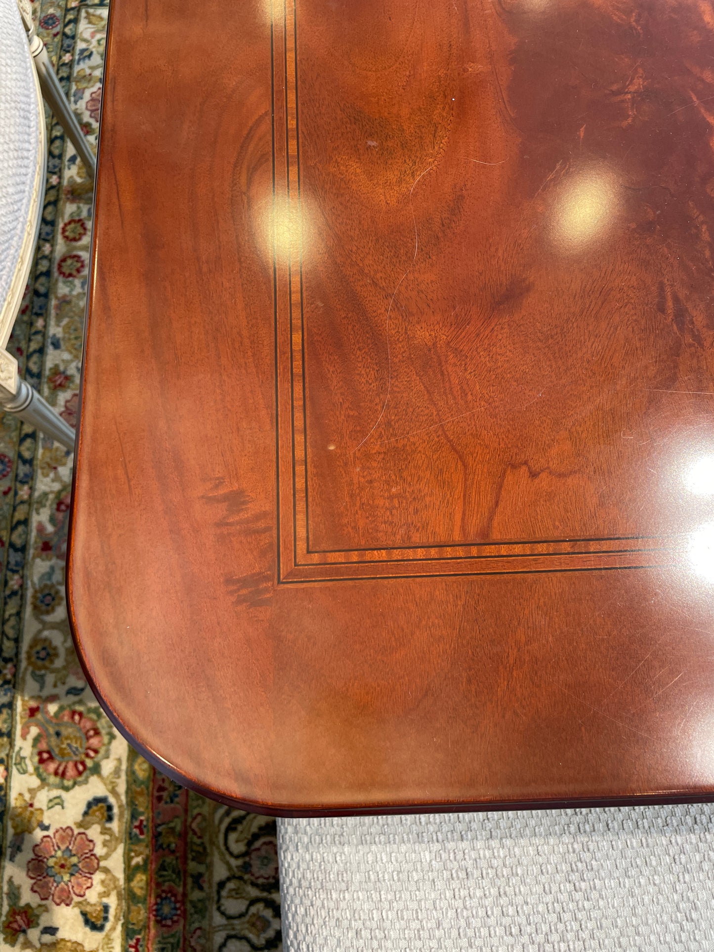 Guerra Vanni Double Pedestal Georgian Inlay Dining Table, AS IS (00Y008)
