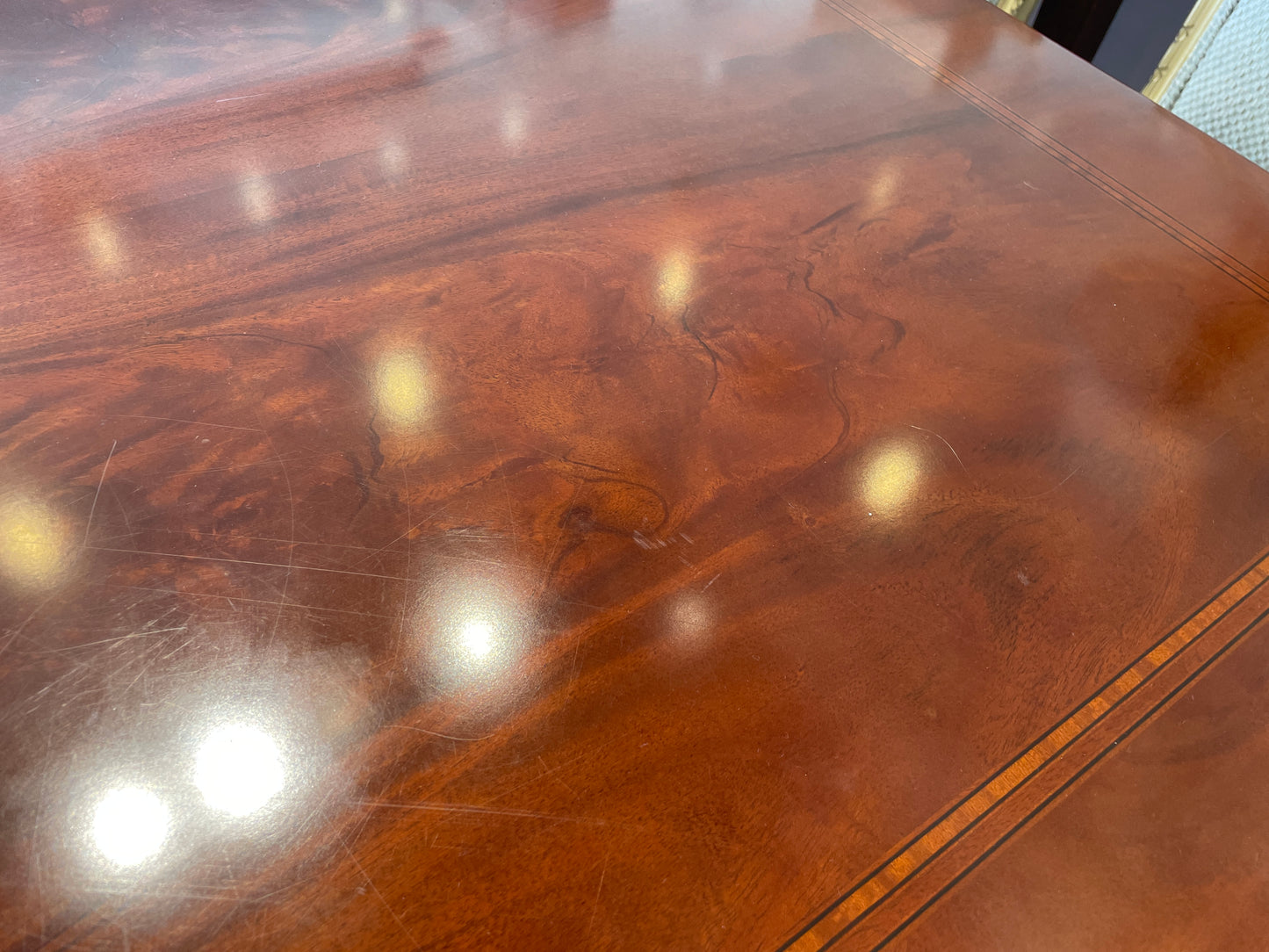 Guerra Vanni Double Pedestal Georgian Inlay Dining Table, AS IS (00Y008)