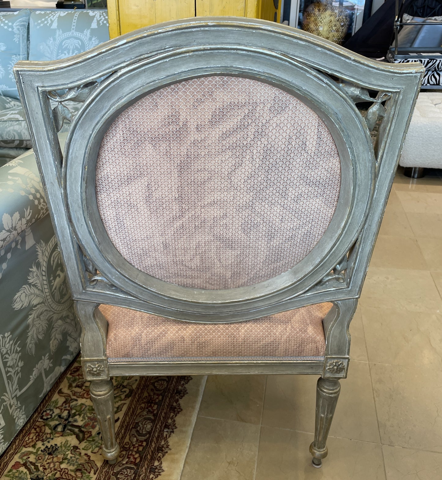 Dennis and Leen French Arm Chair with Salmon Upholstery (Two available 00Y009 00Y00A)
