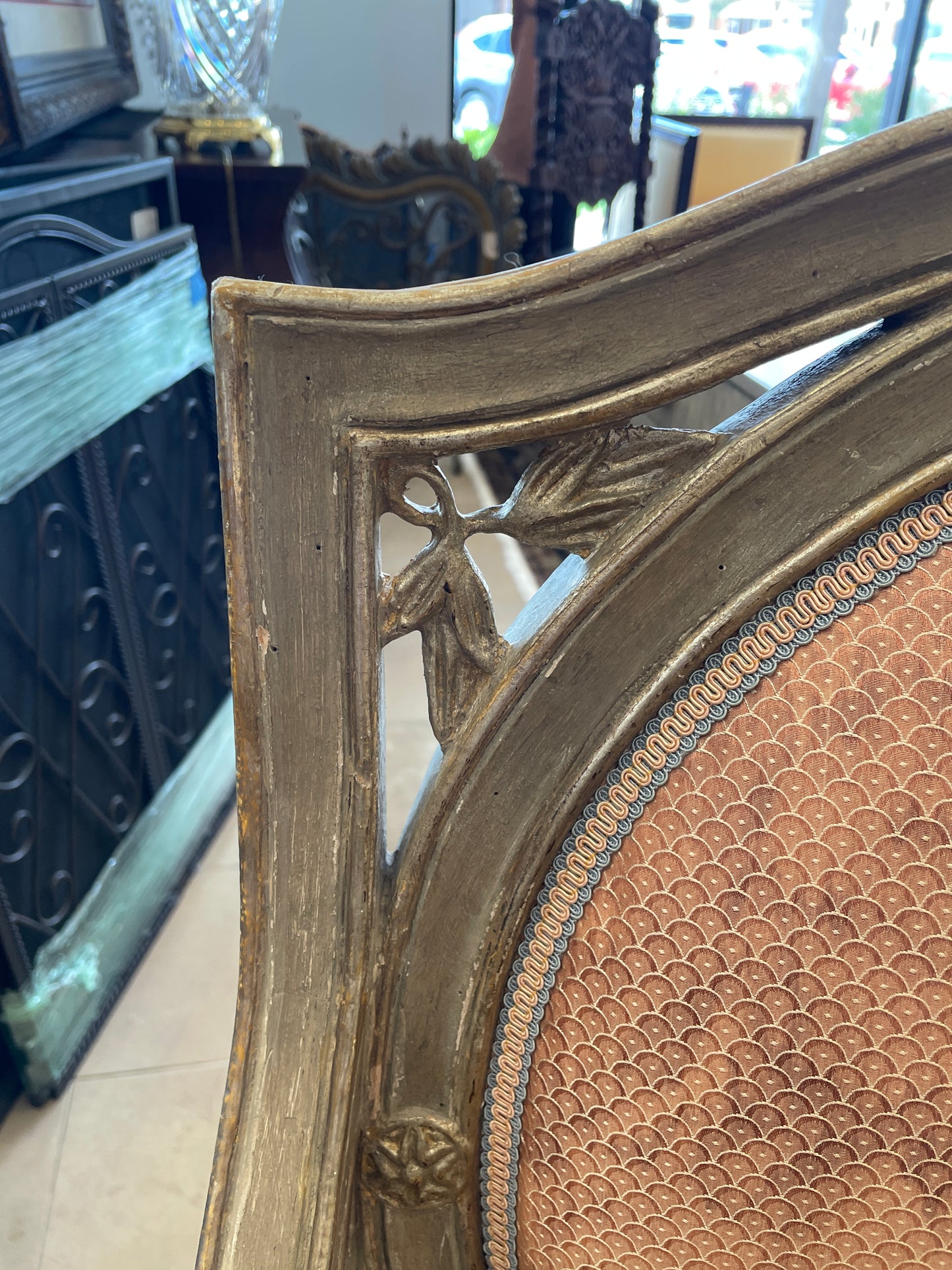 Dennis and Leen French Arm Chair with Salmon Upholstery (Two available 00Y009 00Y00A)
