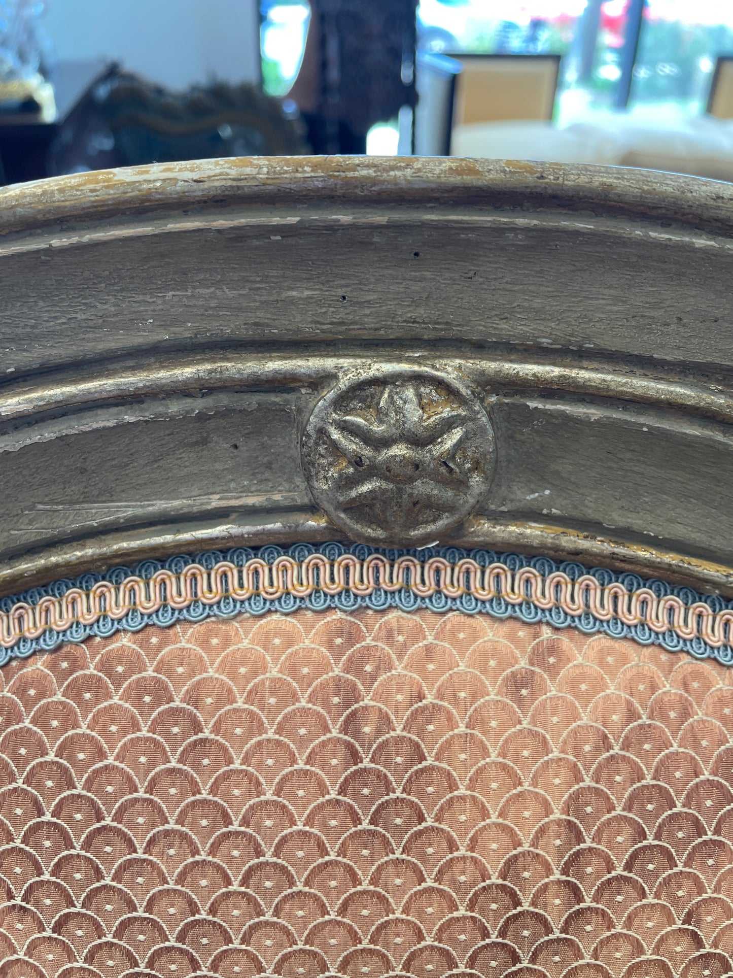 Dennis and Leen French Arm Chair with Salmon Upholstery (Two available 00Y009 00Y00A)