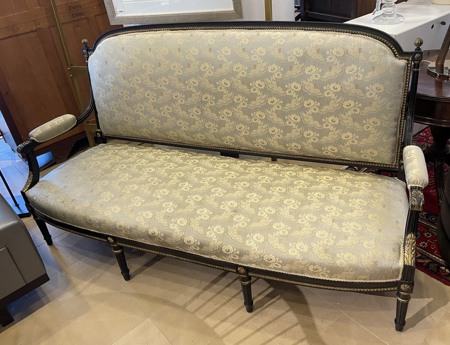 Louis XVI Style Settee in Silk, AS IS (00Y00B)