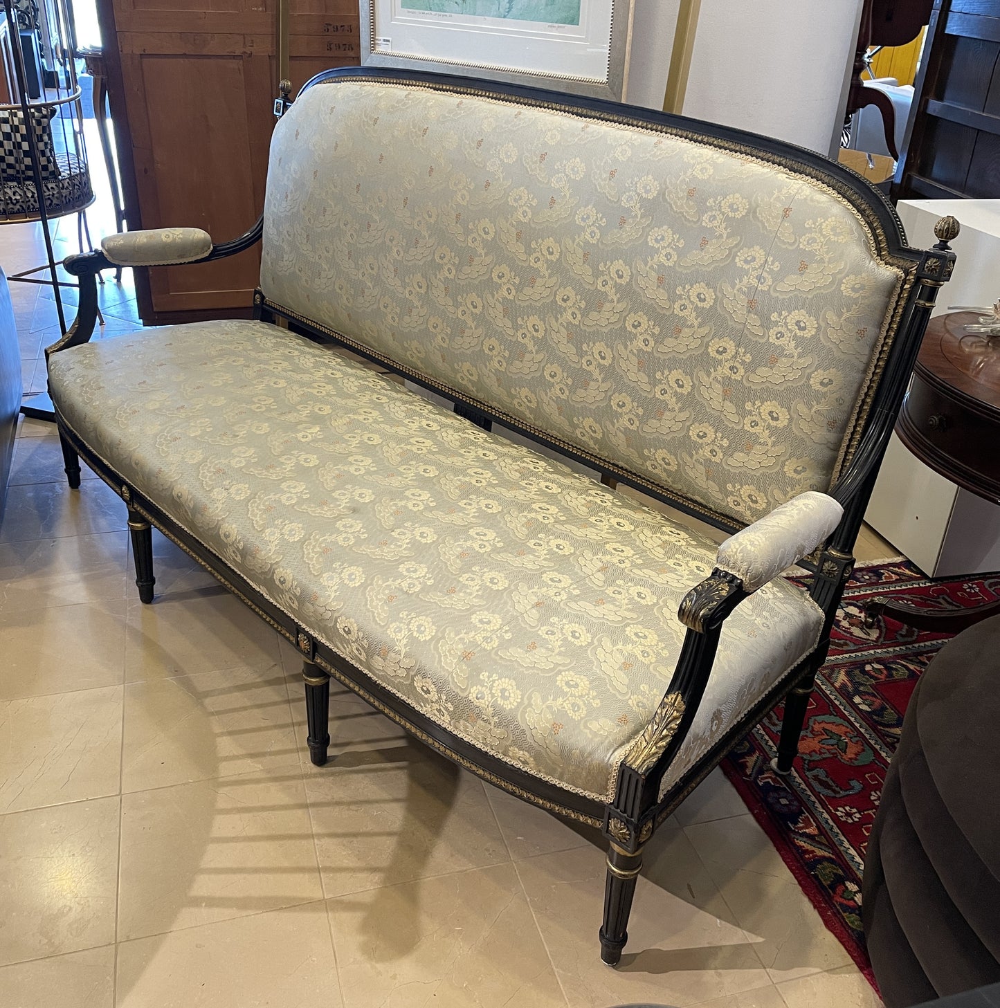 Louis XVI Style Settee in Silk, AS IS (00Y00B)