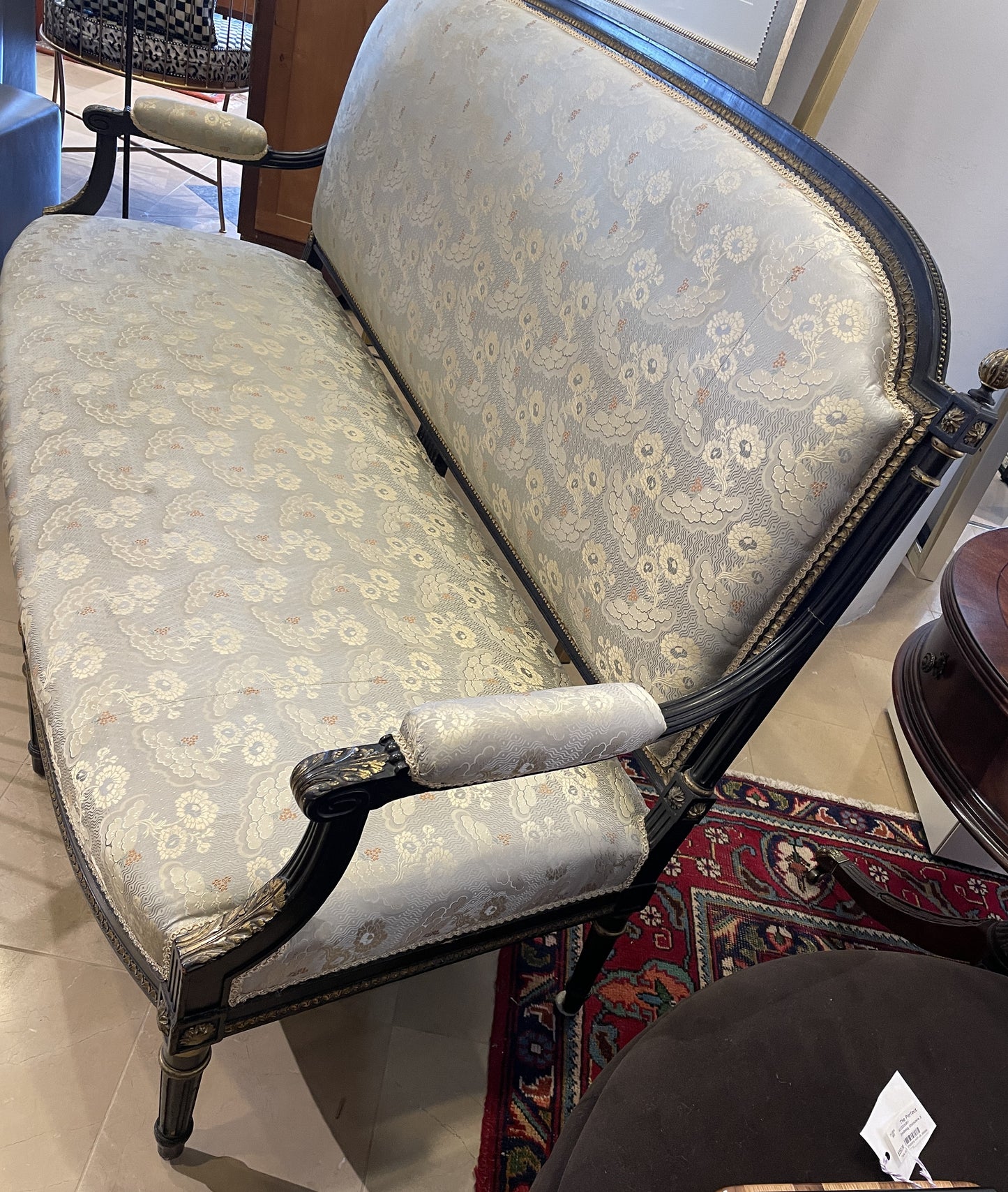 Louis XVI Style Settee in Silk, AS IS (00Y00B)