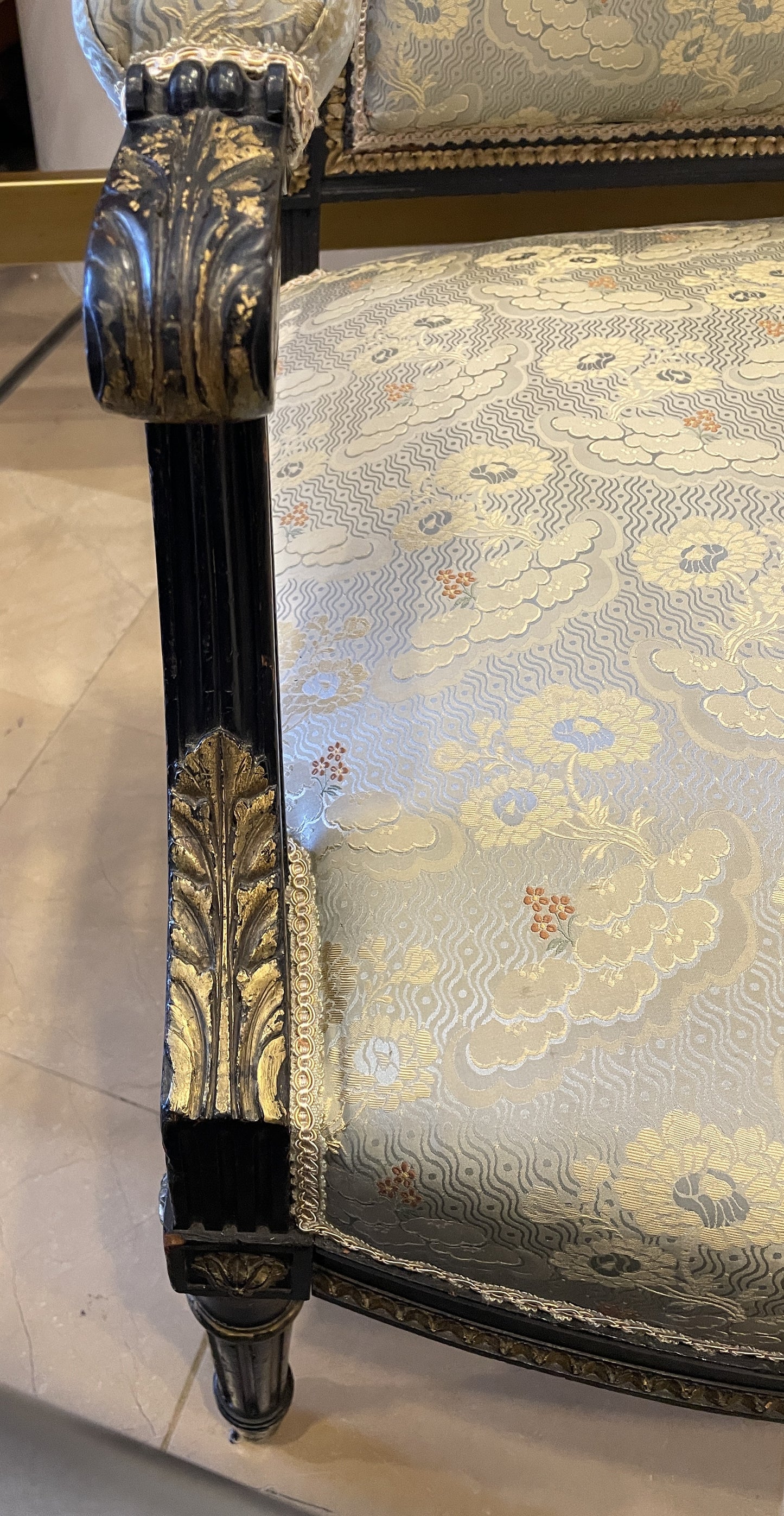 Louis XVI Style Settee in Silk, AS IS (00Y00B)
