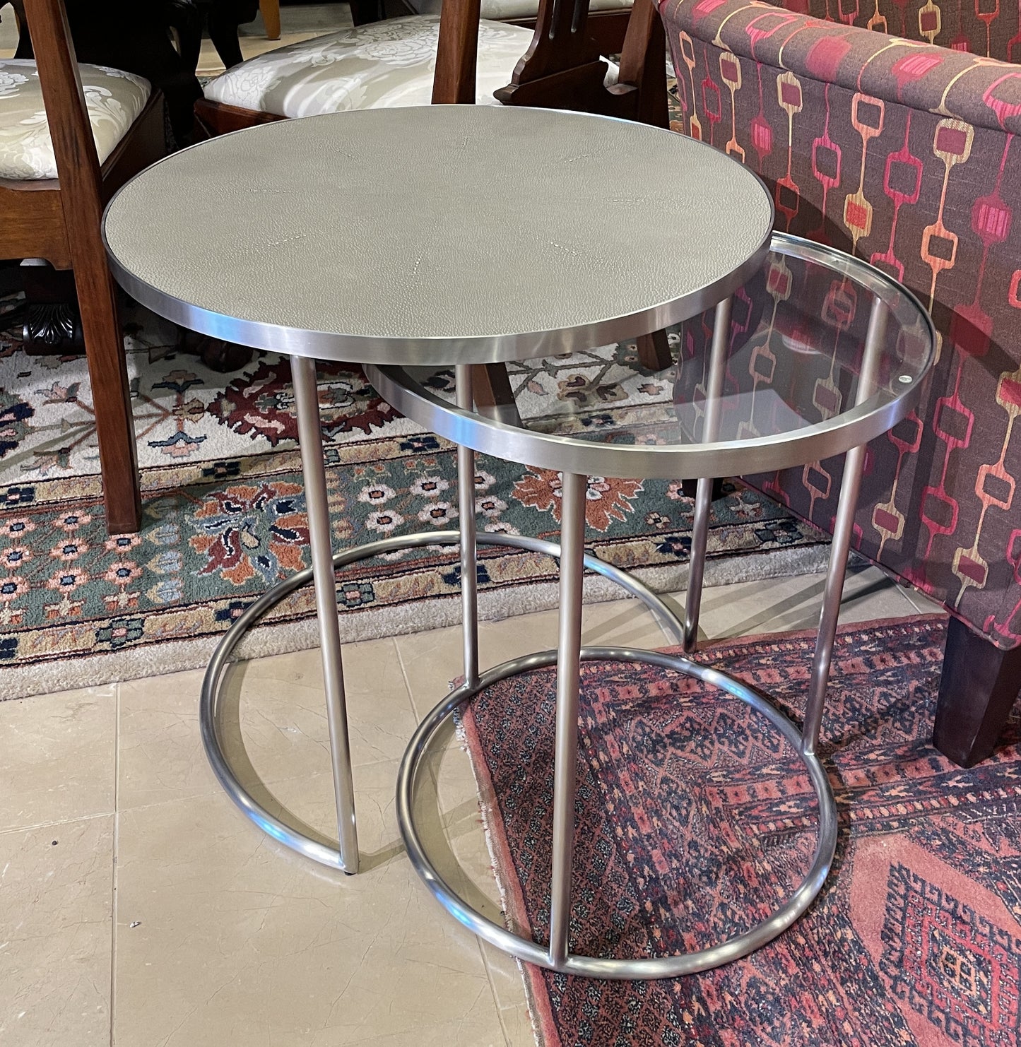 Restoration Hardware Graydon Nesting tables with Shagreen top (033006)