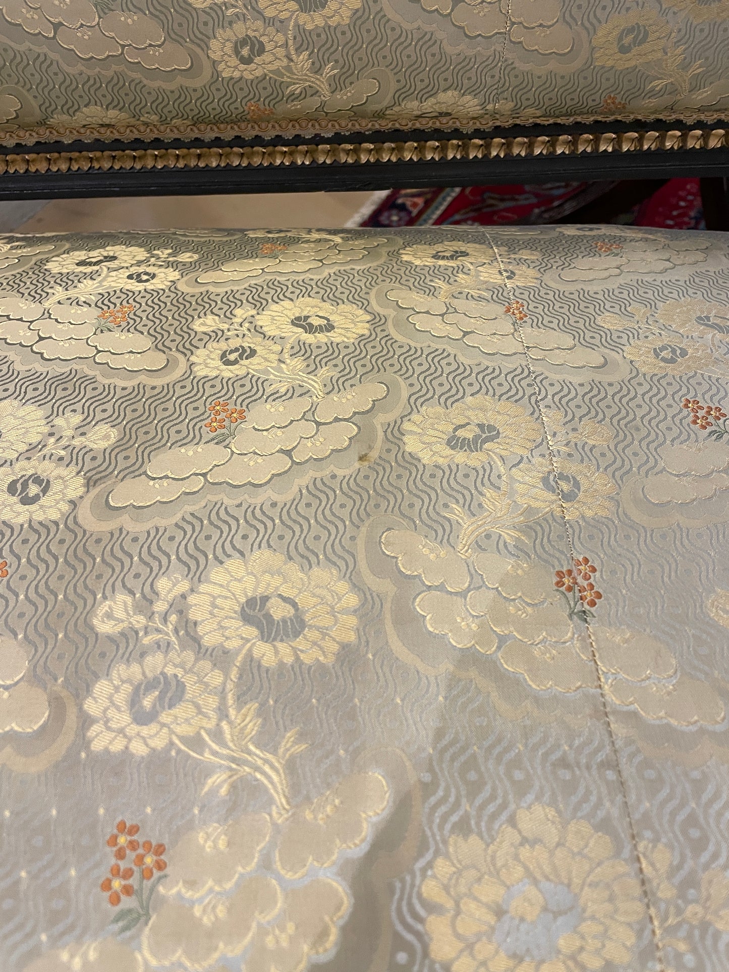 Louis XVI Style Settee in Silk, AS IS (00Y00B)