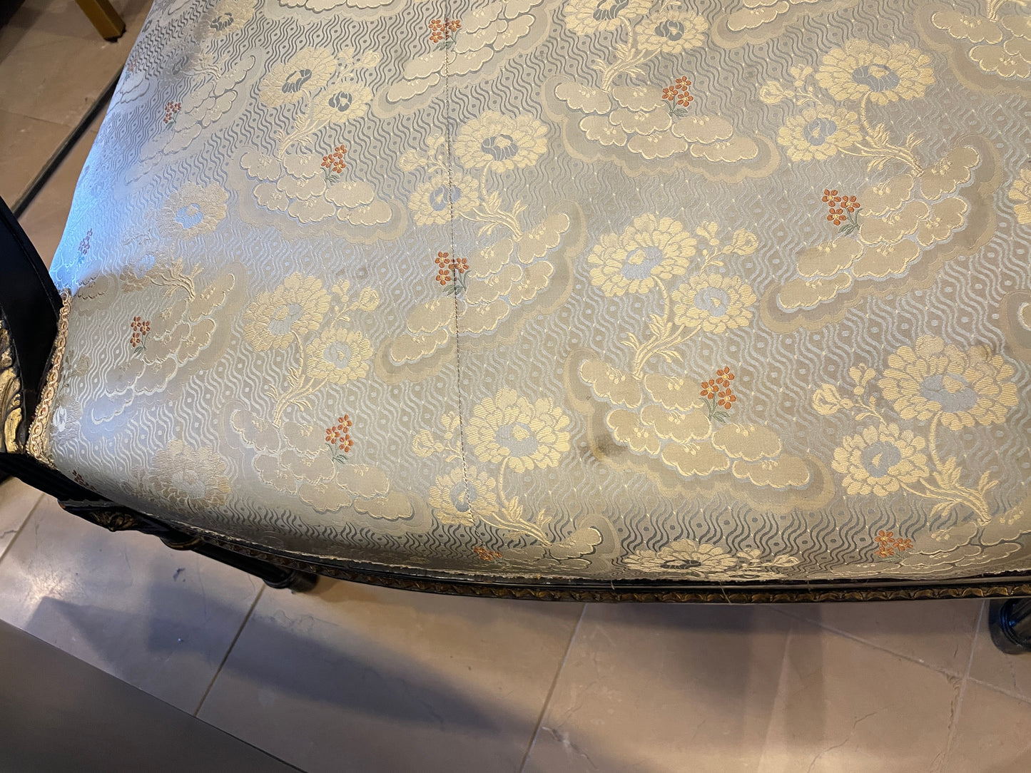 Louis XVI Style Settee in Silk, AS IS (00Y00B)