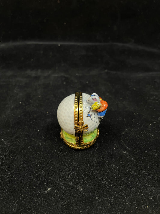 Limoges Golfing Mice Three Hinge Trinket Box