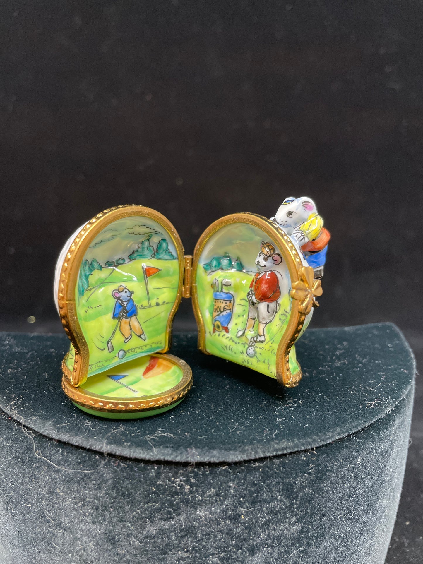 Limoges Golfing Mice Three Hinge Trinket Box (03002H)