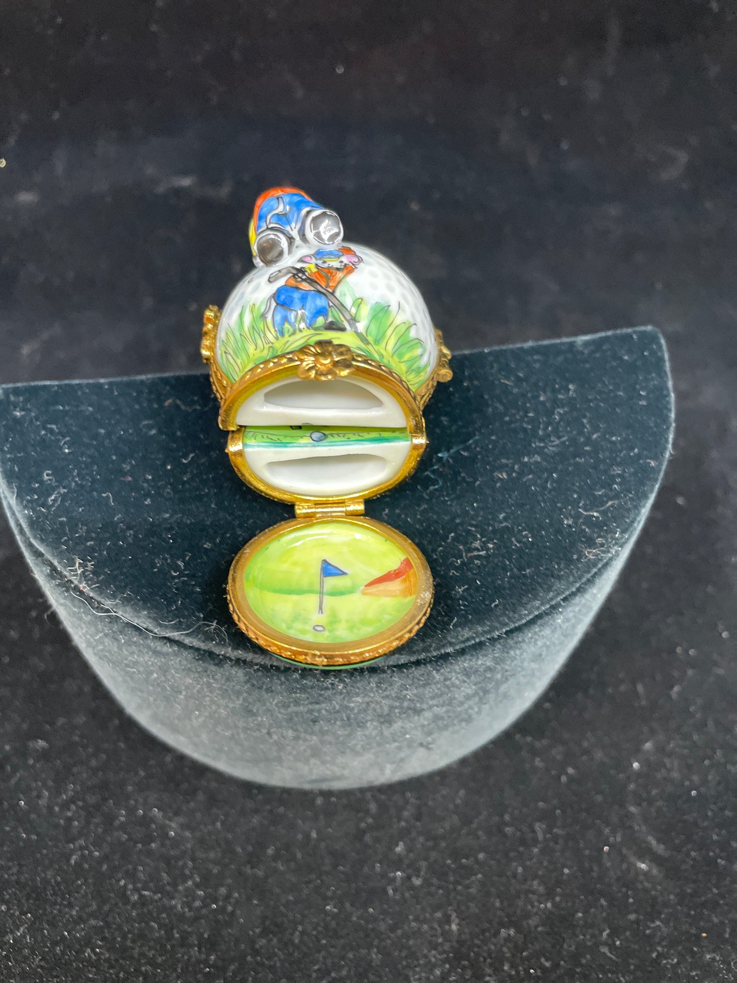 Limoges Golfing Mice Three Hinge Trinket Box (03002H)