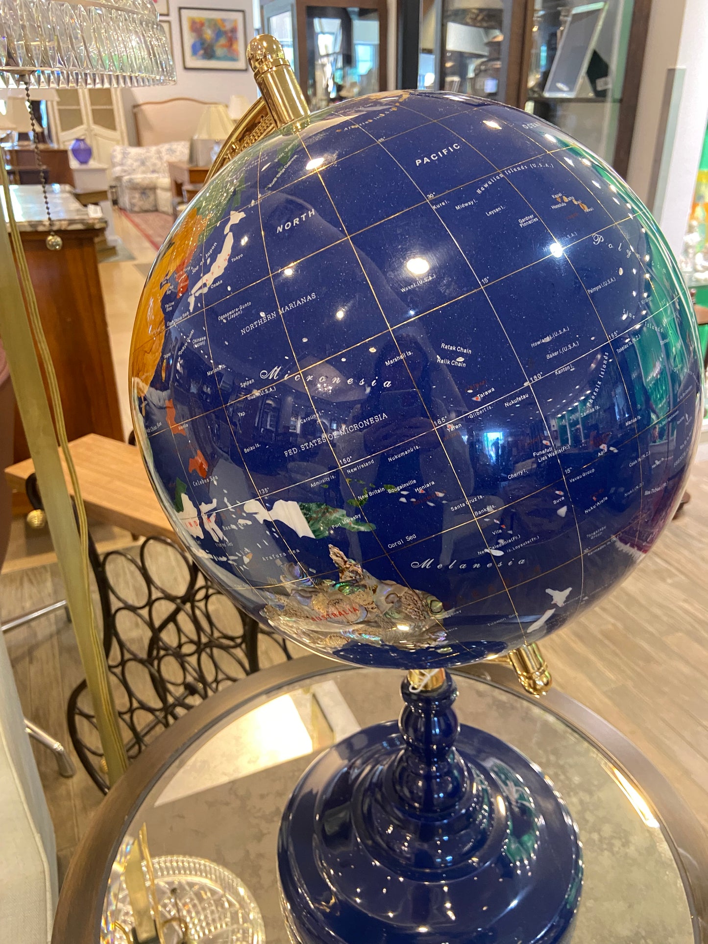 Lapis Blue Decorative Globe with Inlaid Semi-Precious Stones (24907)
