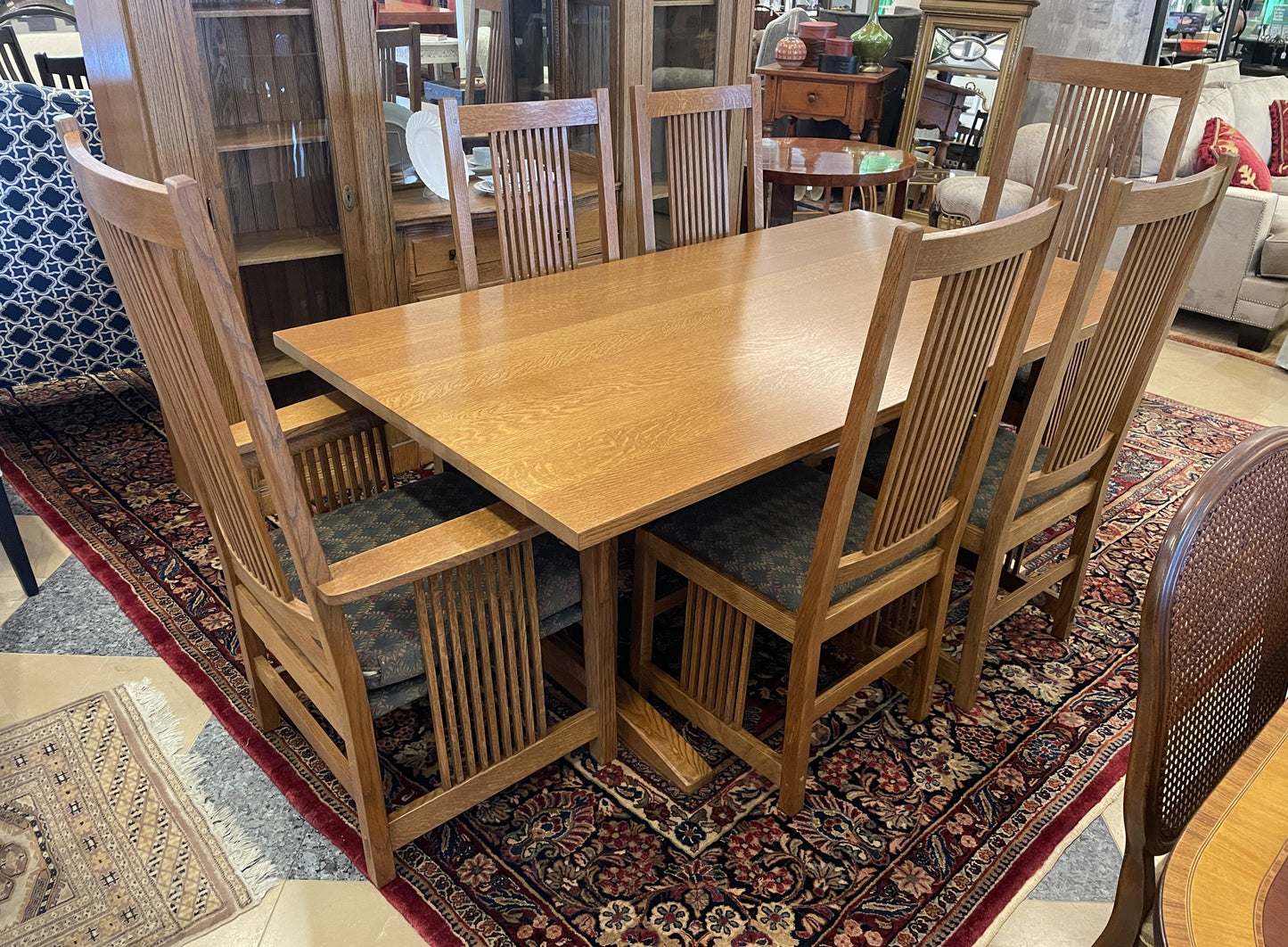 Stickley Mission Trestle Table with 6 Chairs (0OP001)