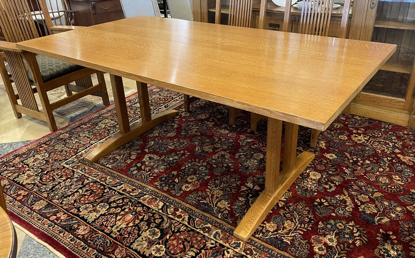 Stickley Mission Trestle Table with 6 Chairs (0OP001)