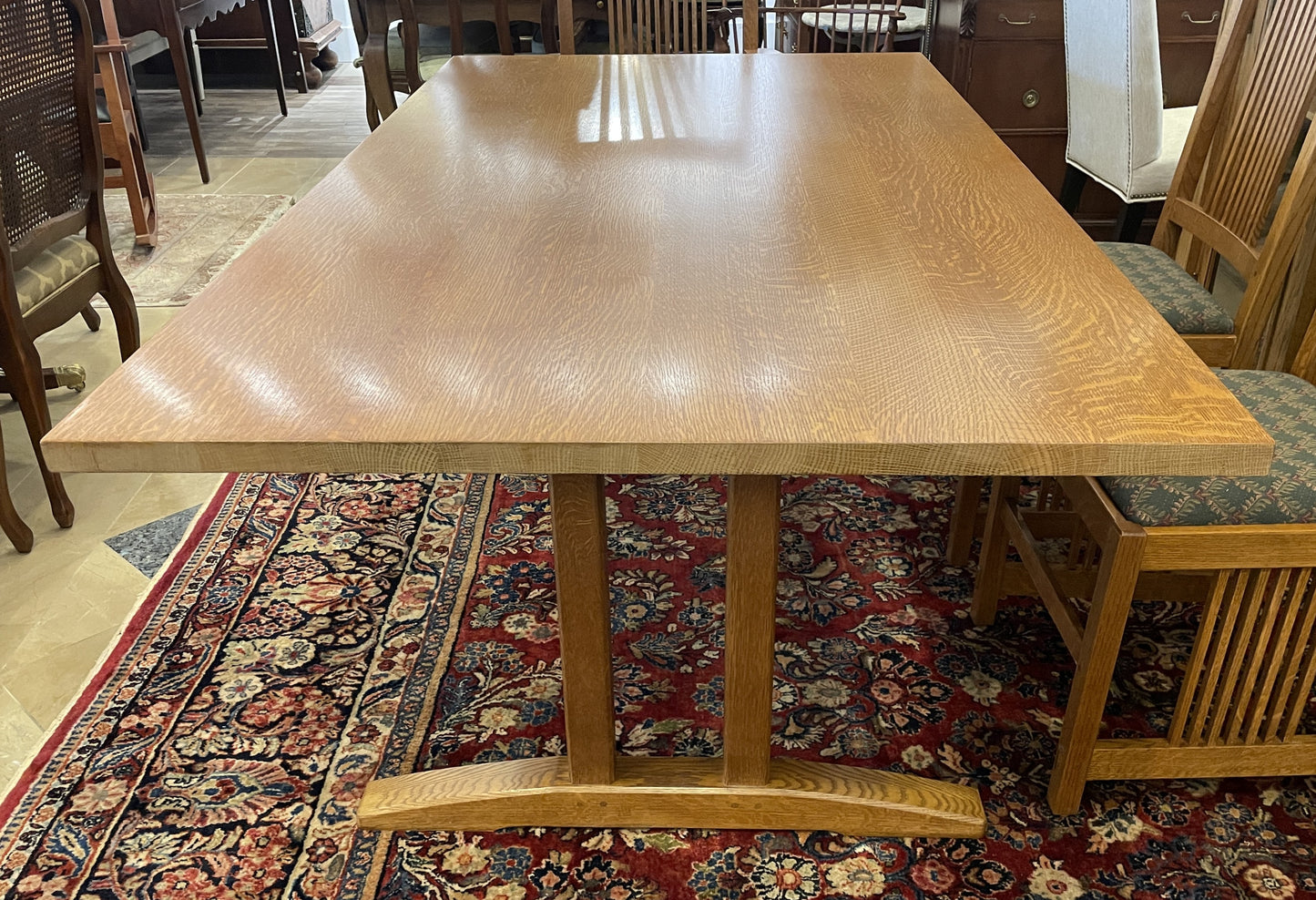 Stickley Mission Trestle Table with 6 Chairs (0OP001)