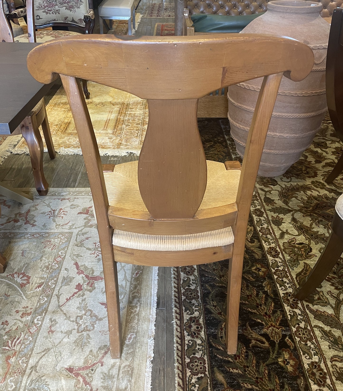 Set of 6 Pine Rams Back Rushed Dining Chairs, AS IS (0H9001)