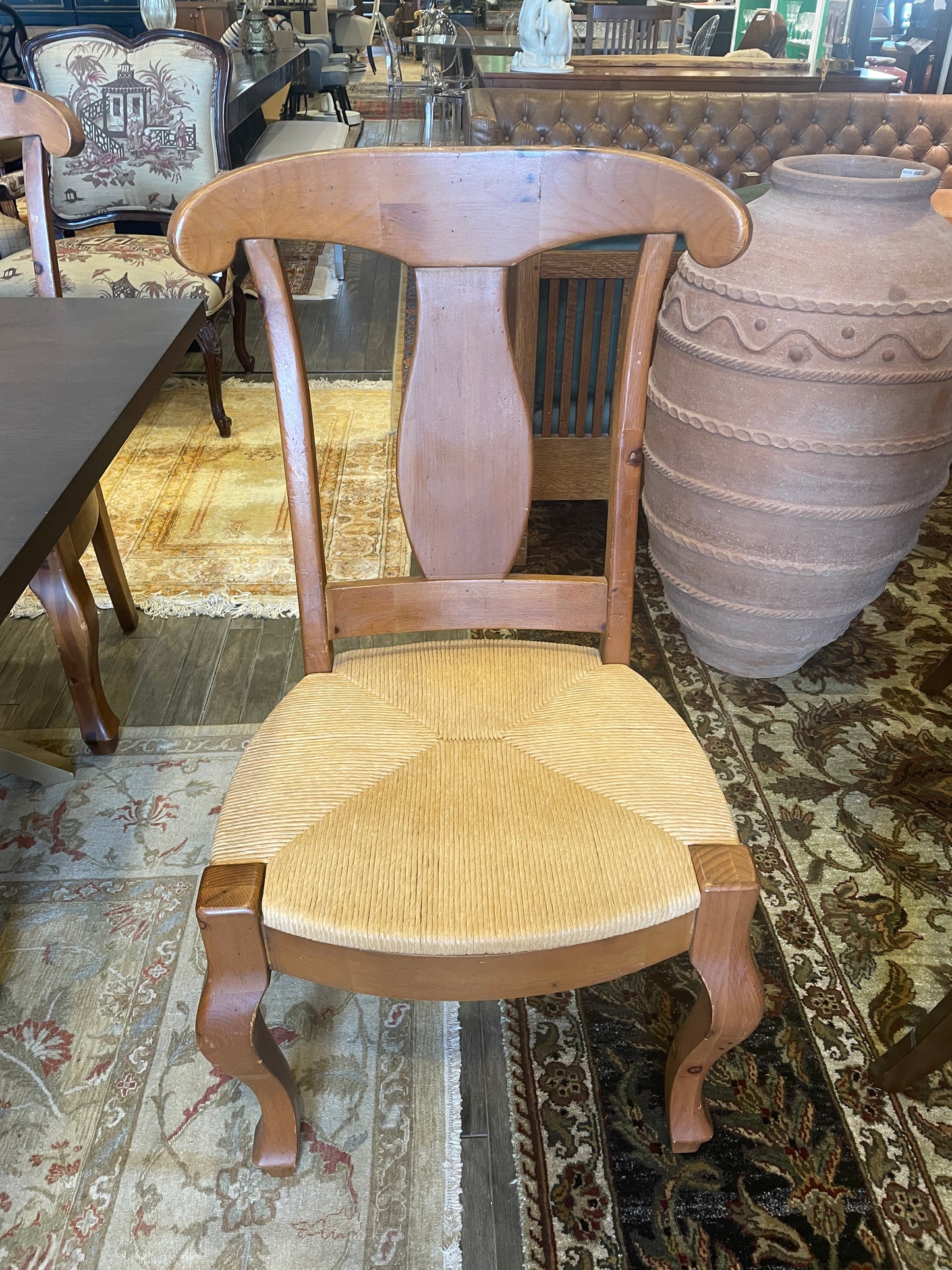 Set of 6 Pine Rams Back Rushed Dining Chairs, AS IS (0H9001)