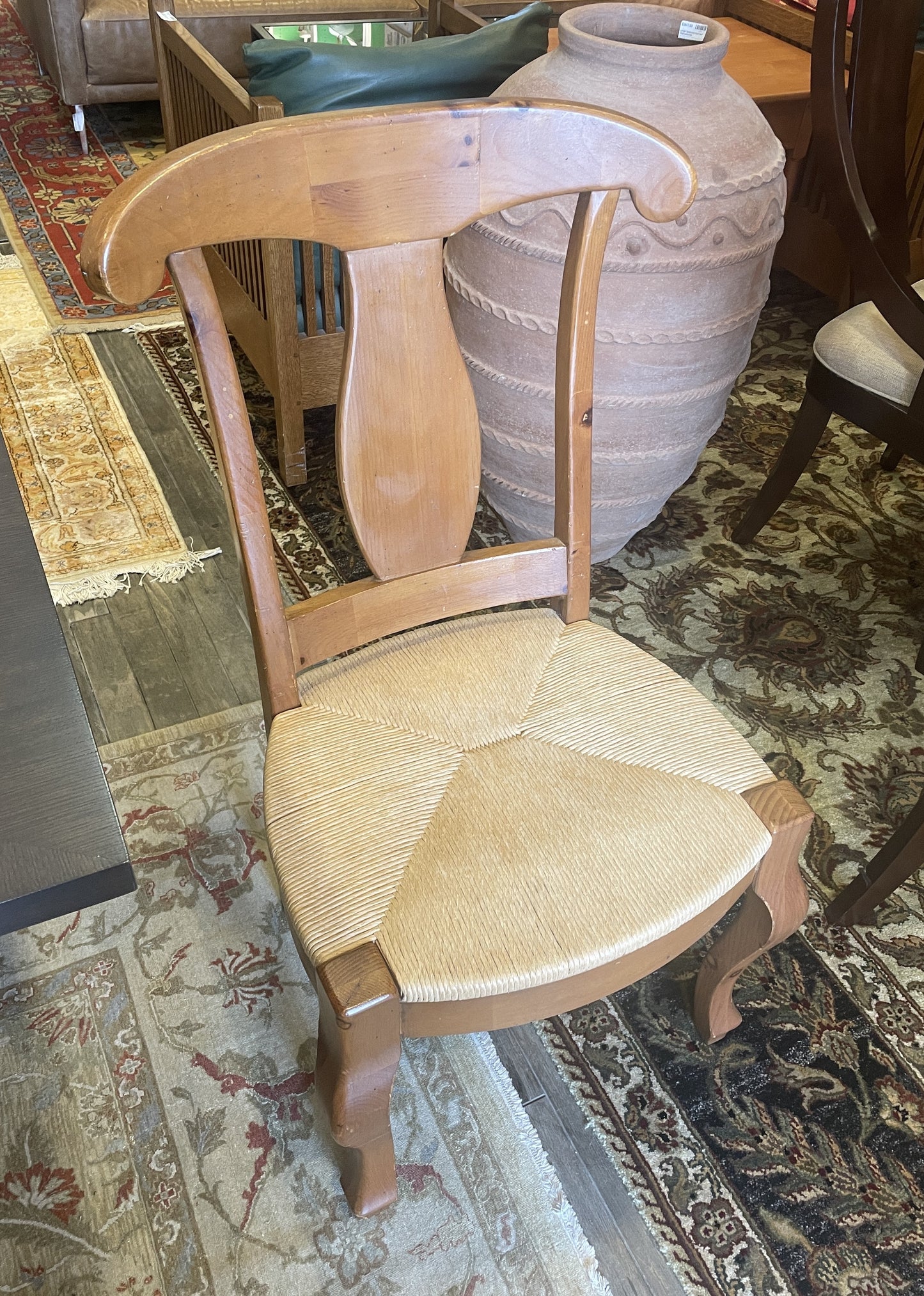 Set of 6 Pine Rams Back Rushed Dining Chairs, AS IS (0H9001)
