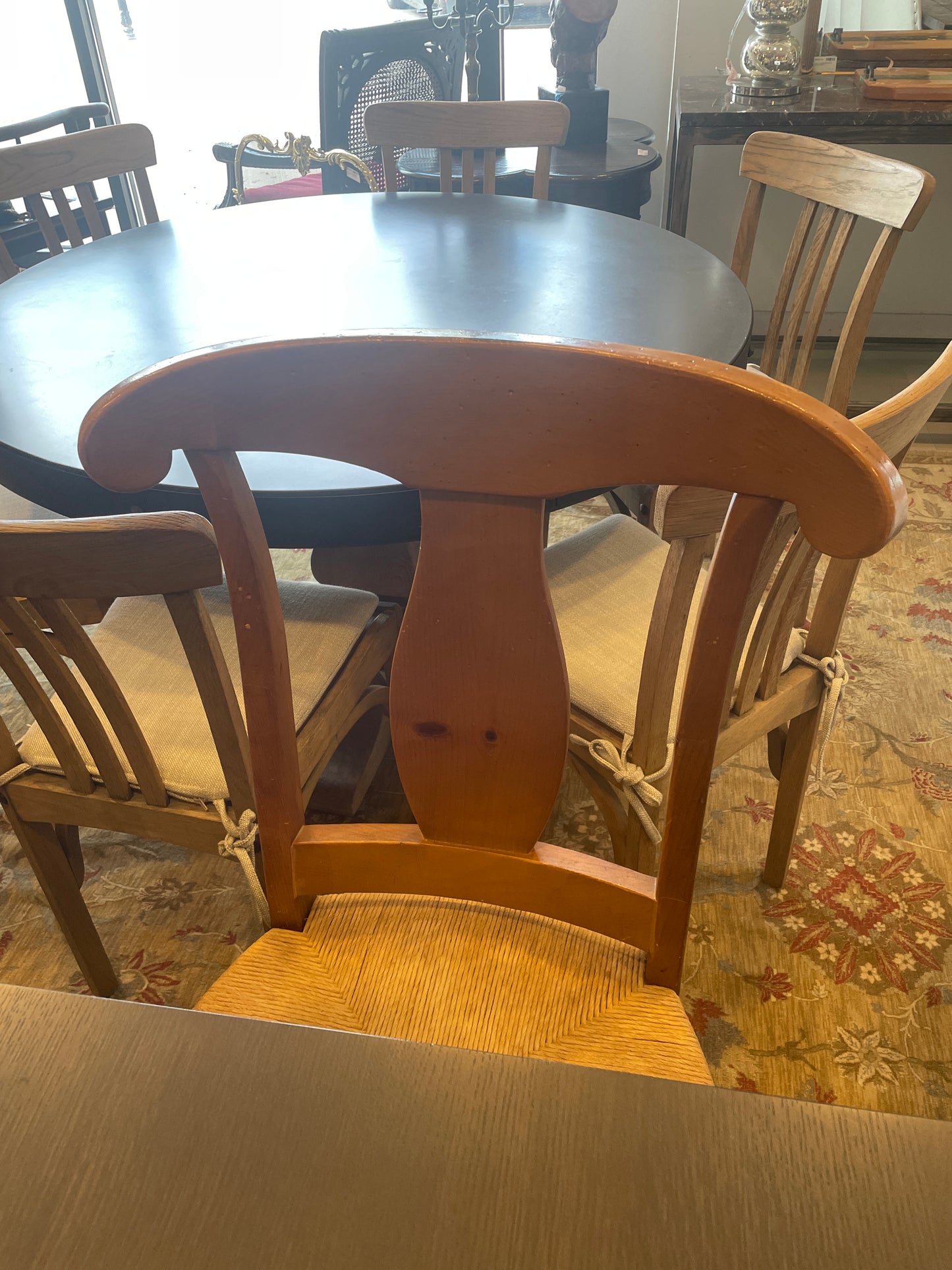 Set of 6 Pine Rams Back Rushed Dining Chairs, AS IS (0H9001)