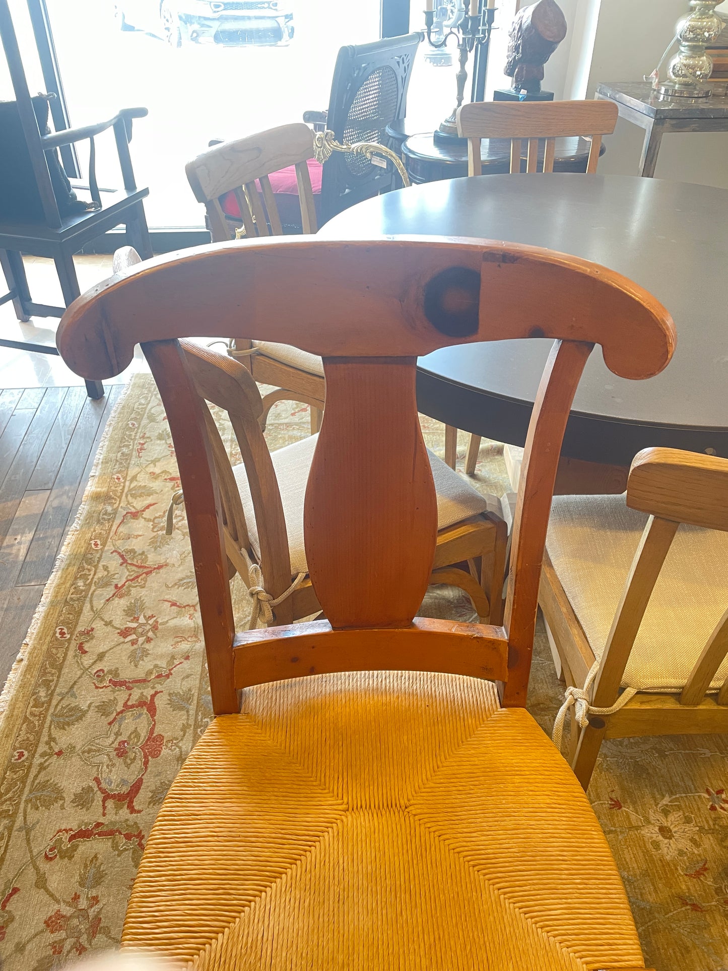 Set of 6 Pine Rams Back Rushed Dining Chairs, AS IS (0H9001)