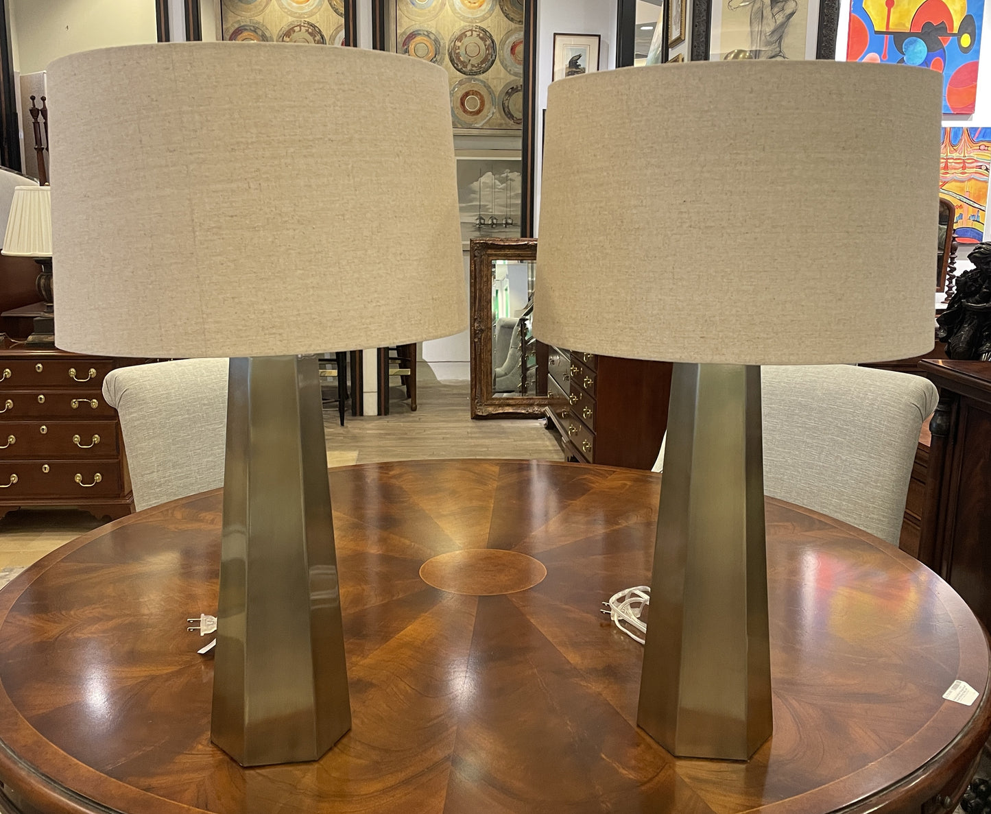Bassett "Marsham" Brushed Gold Lamps, A Pair (03T003)