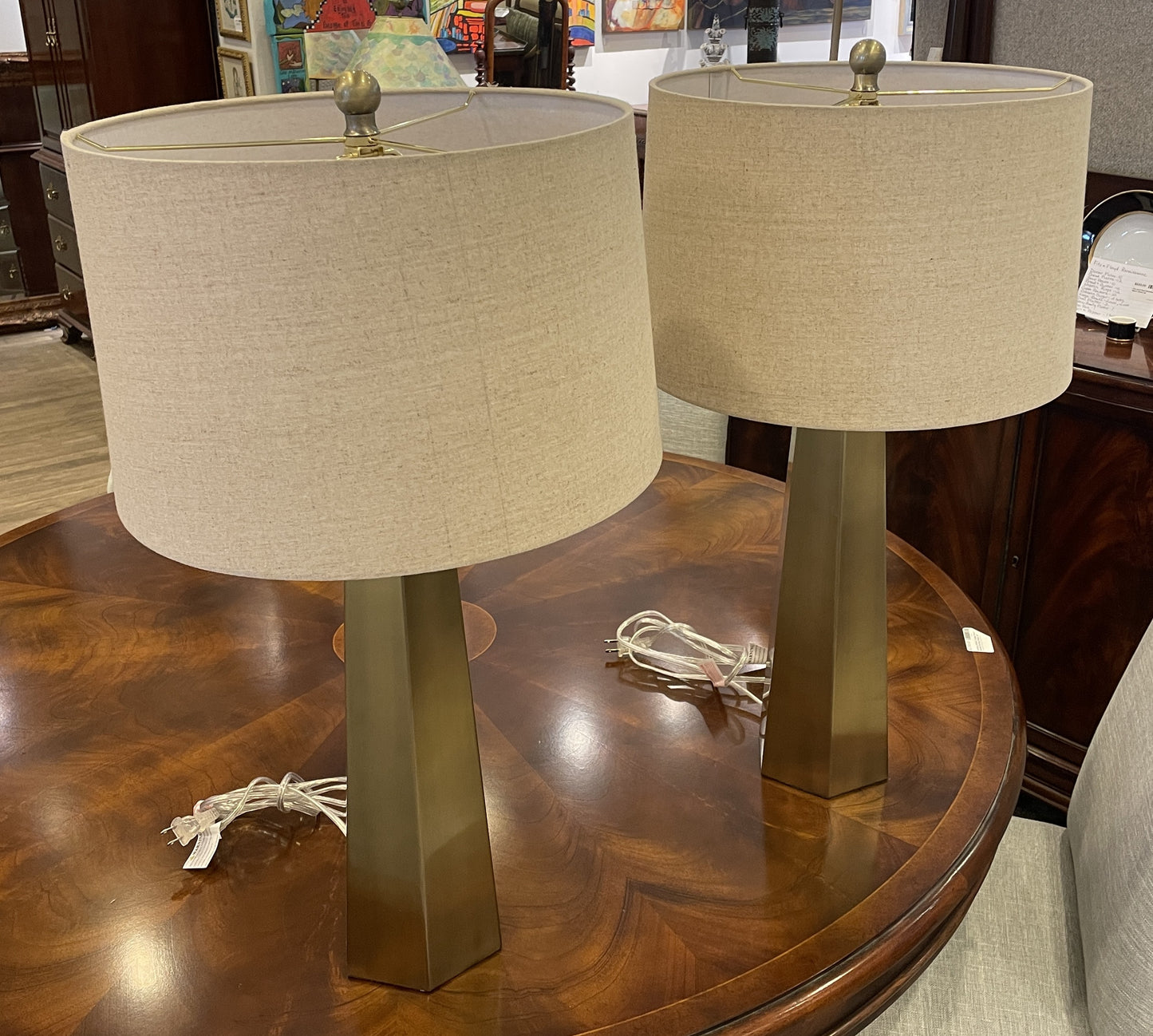 Bassett "Marsham" Brushed Gold Lamps, A Pair (03T003)