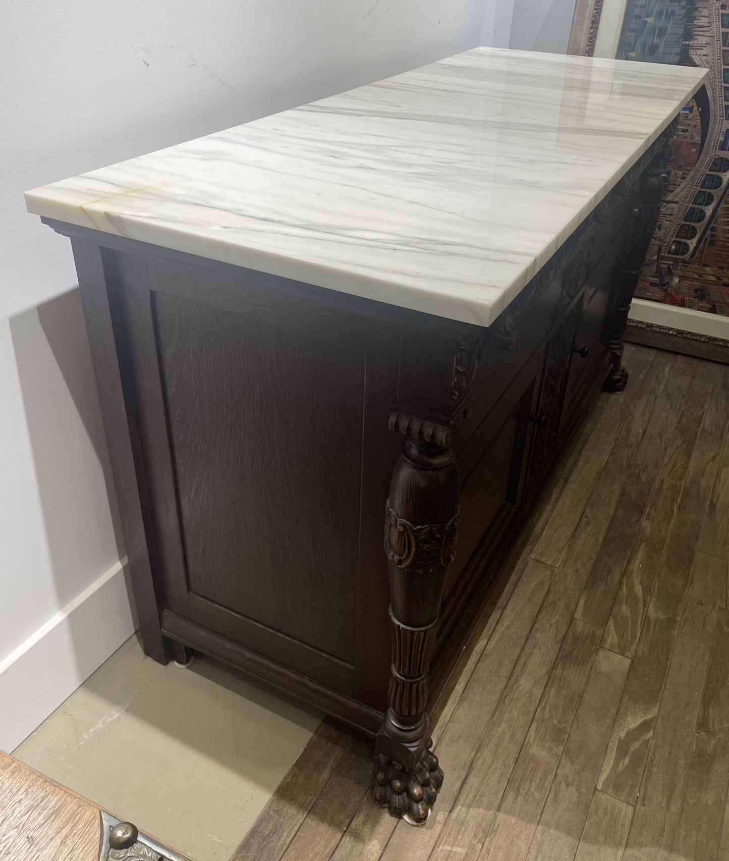 Antique Renaissance Revival Carved Buffet with Marble Top (00Y00J)