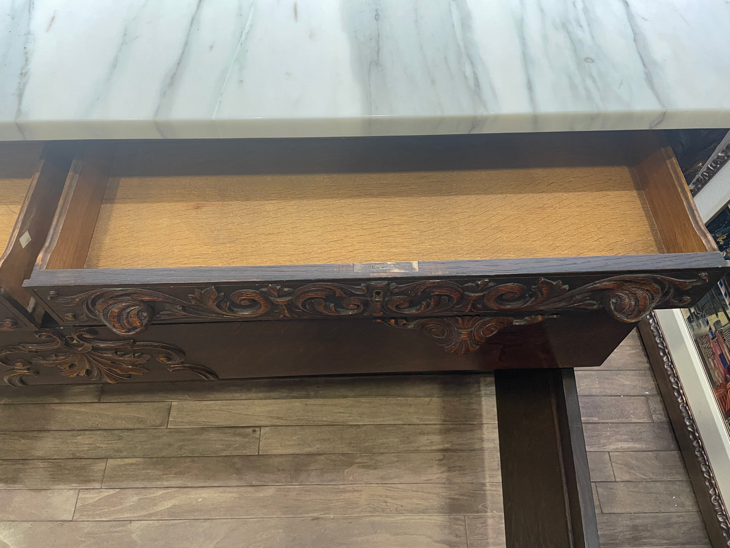 Antique Renaissance Revival Carved Buffet with Marble Top (00Y00J)