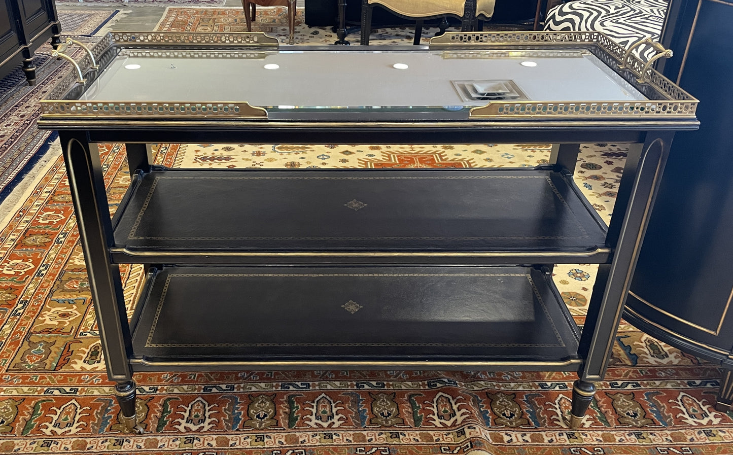 Maitland Smith Trolley Serving Cart, regency style with mirrored top (05S00N)