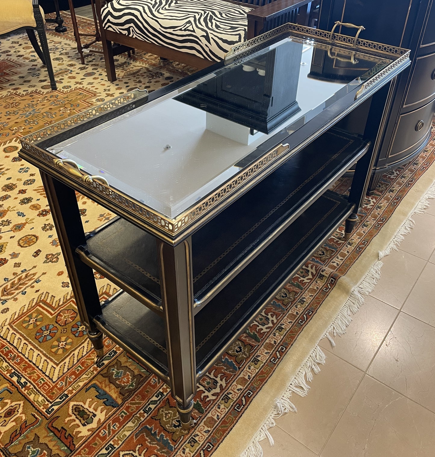 Maitland Smith Trolley Serving Cart, regency style with mirrored top (05S00N)
