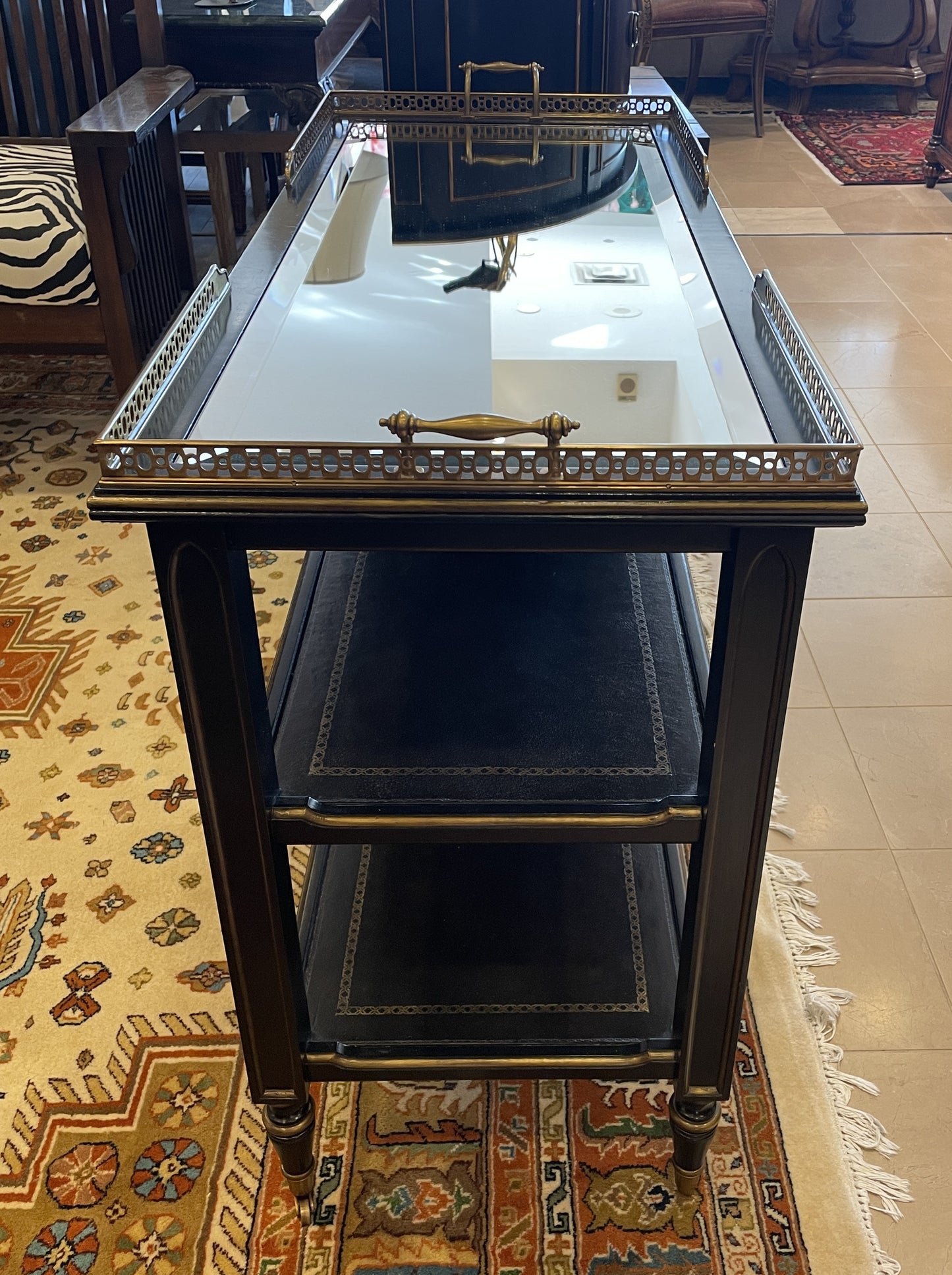 Maitland Smith Trolley Serving Cart, regency style with mirrored top (05S00N)