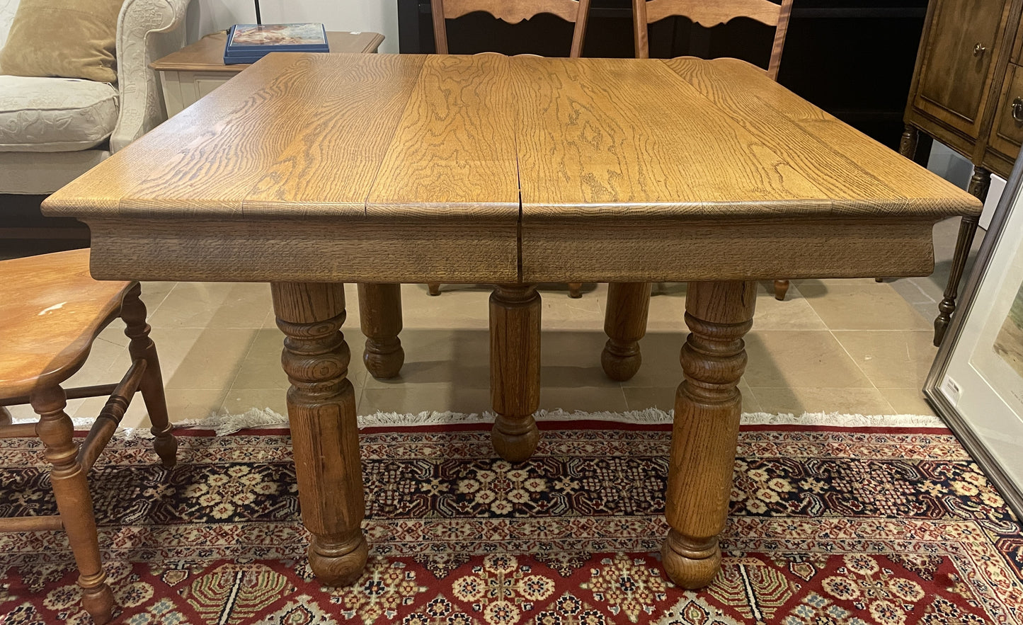 Antique Quarter Sawn Oak Dining Table, 5 leaves (0OS002)
