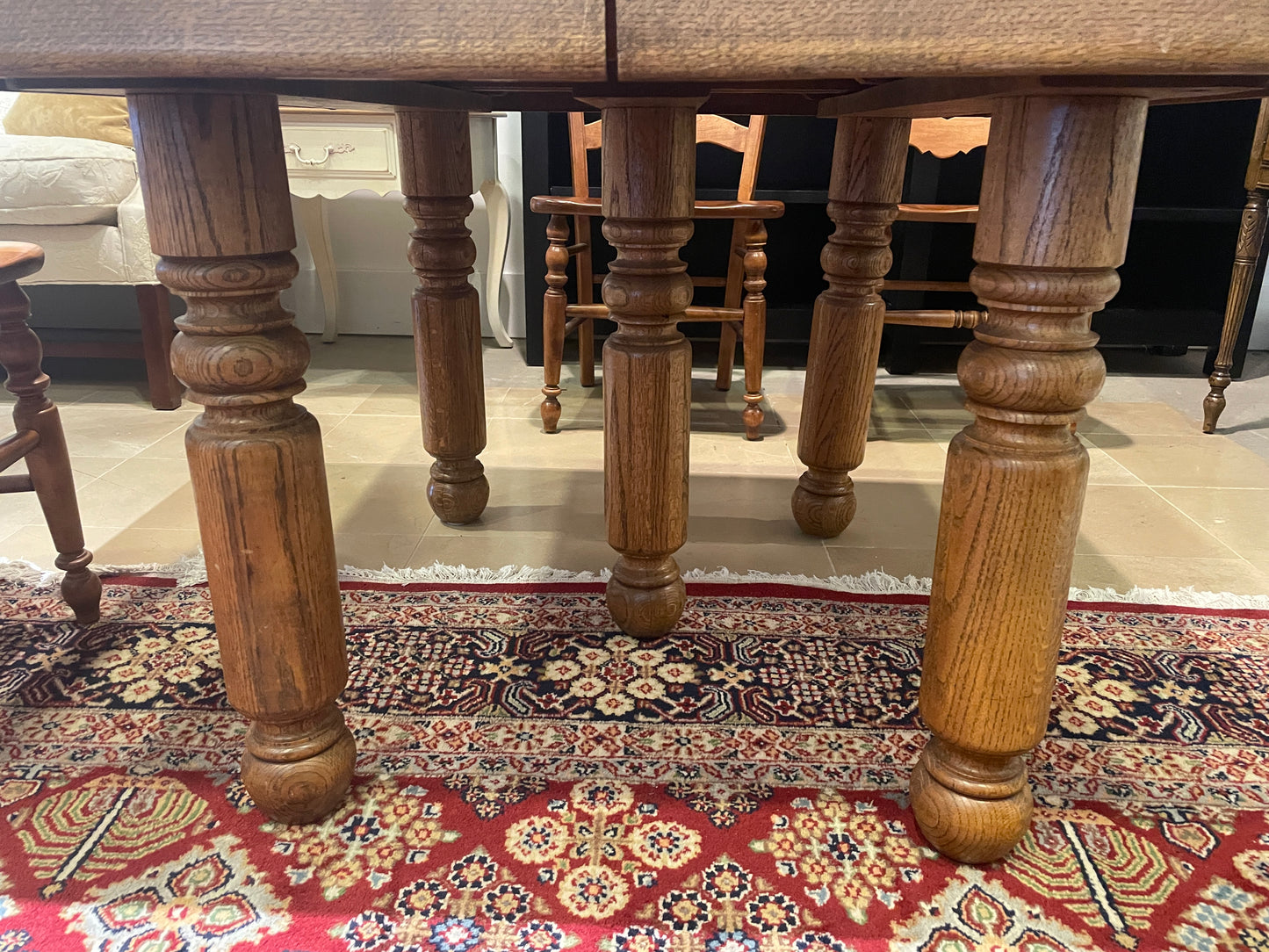 Antique Quarter Sawn Oak Dining Table, 5 leaves (0OS002)