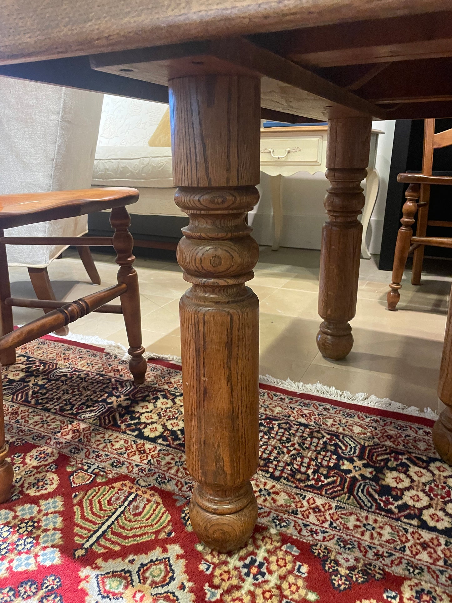 Antique Quarter Sawn Oak Dining Table, 5 leaves (0OS002)