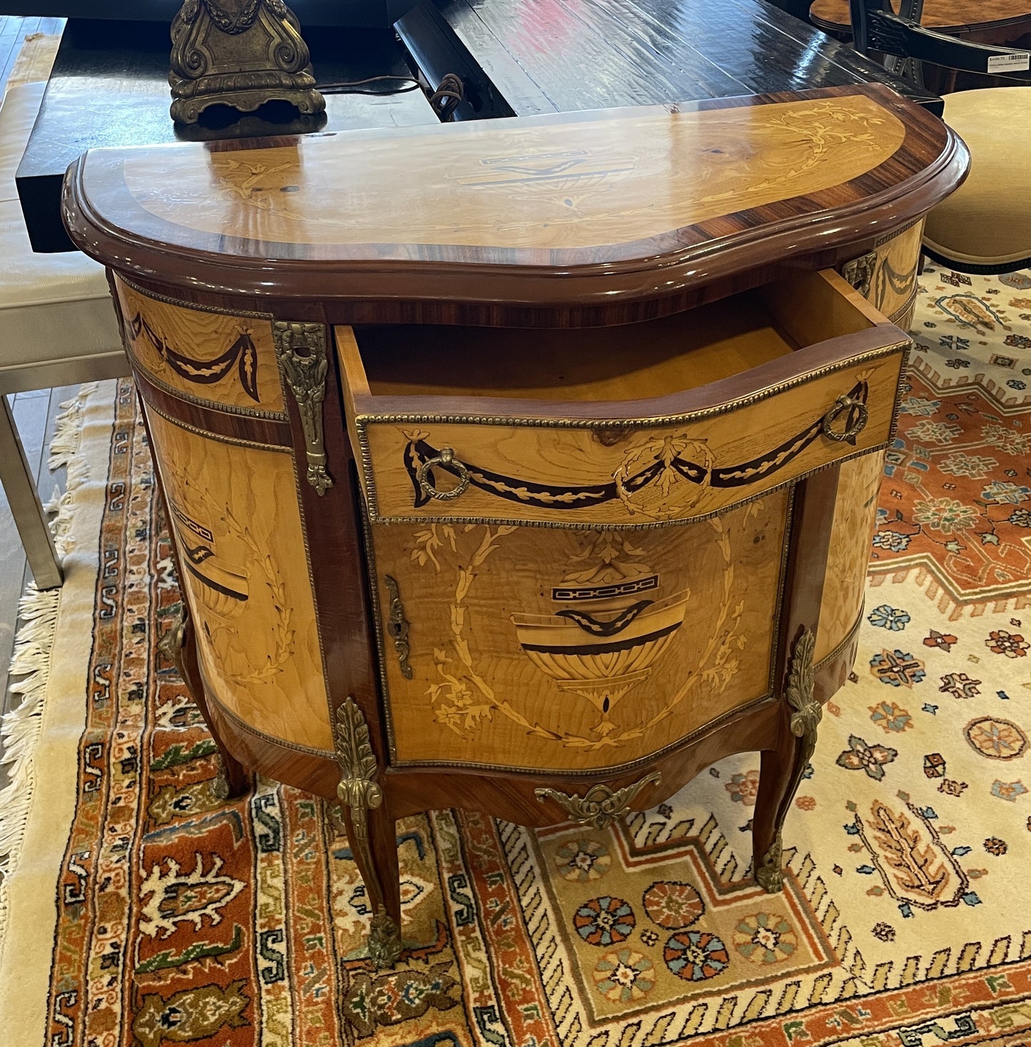 Italian Marquetry Demilune with applied bronze ormolu (0BN005)