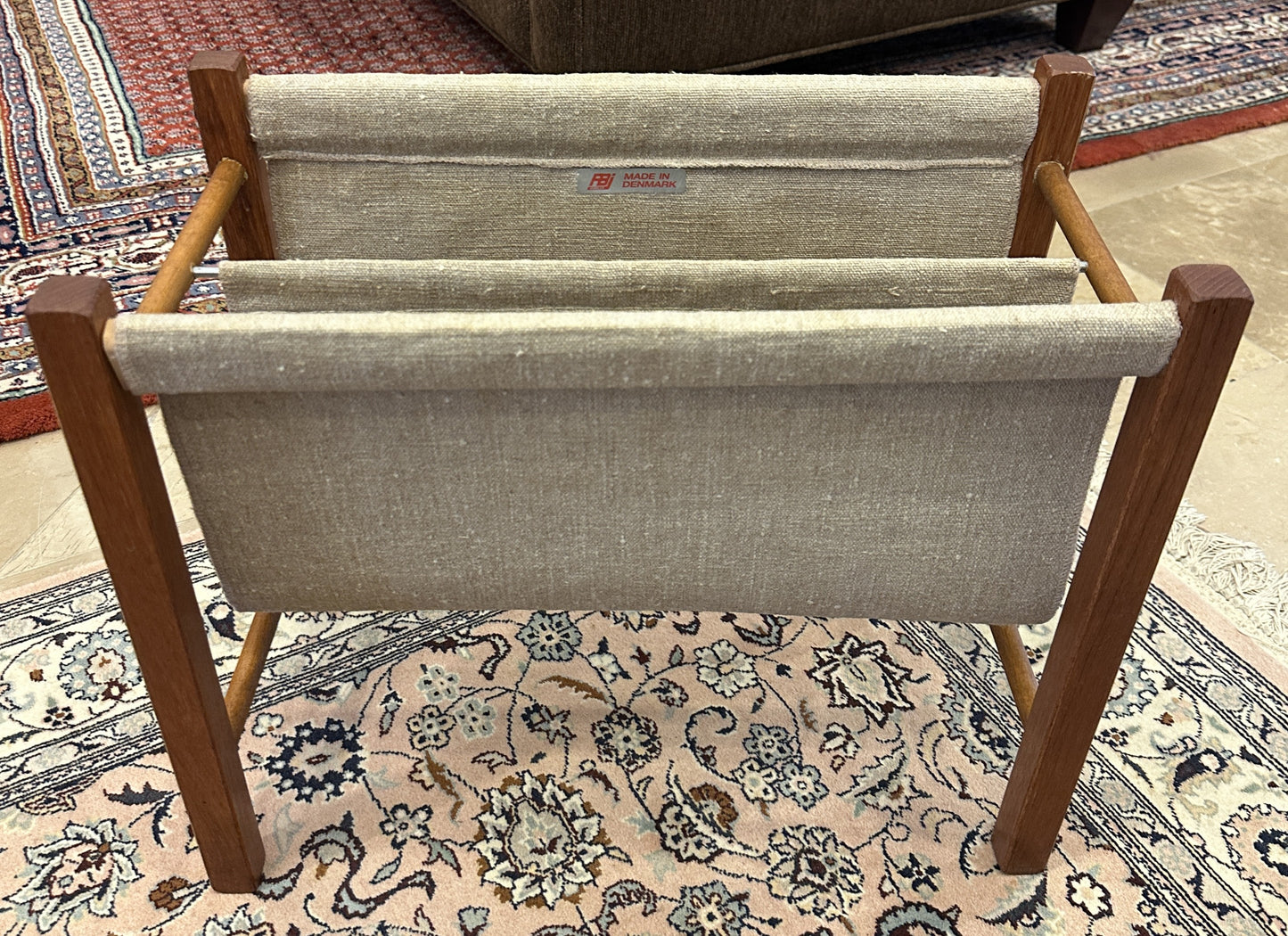Vintage FBJ Mobler Teak and Canvas Magazine Rack (0NG007)