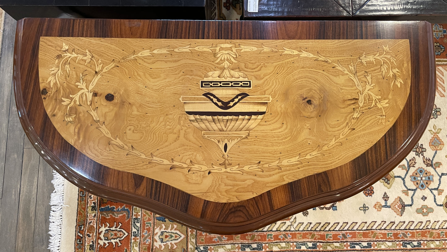 Italian Marquetry Demilune with applied bronze ormolu (0BN005)