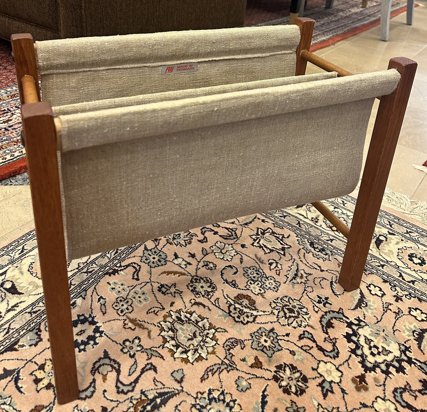Vintage FBJ Mobler Teak and Canvas Magazine Rack (0NG007)