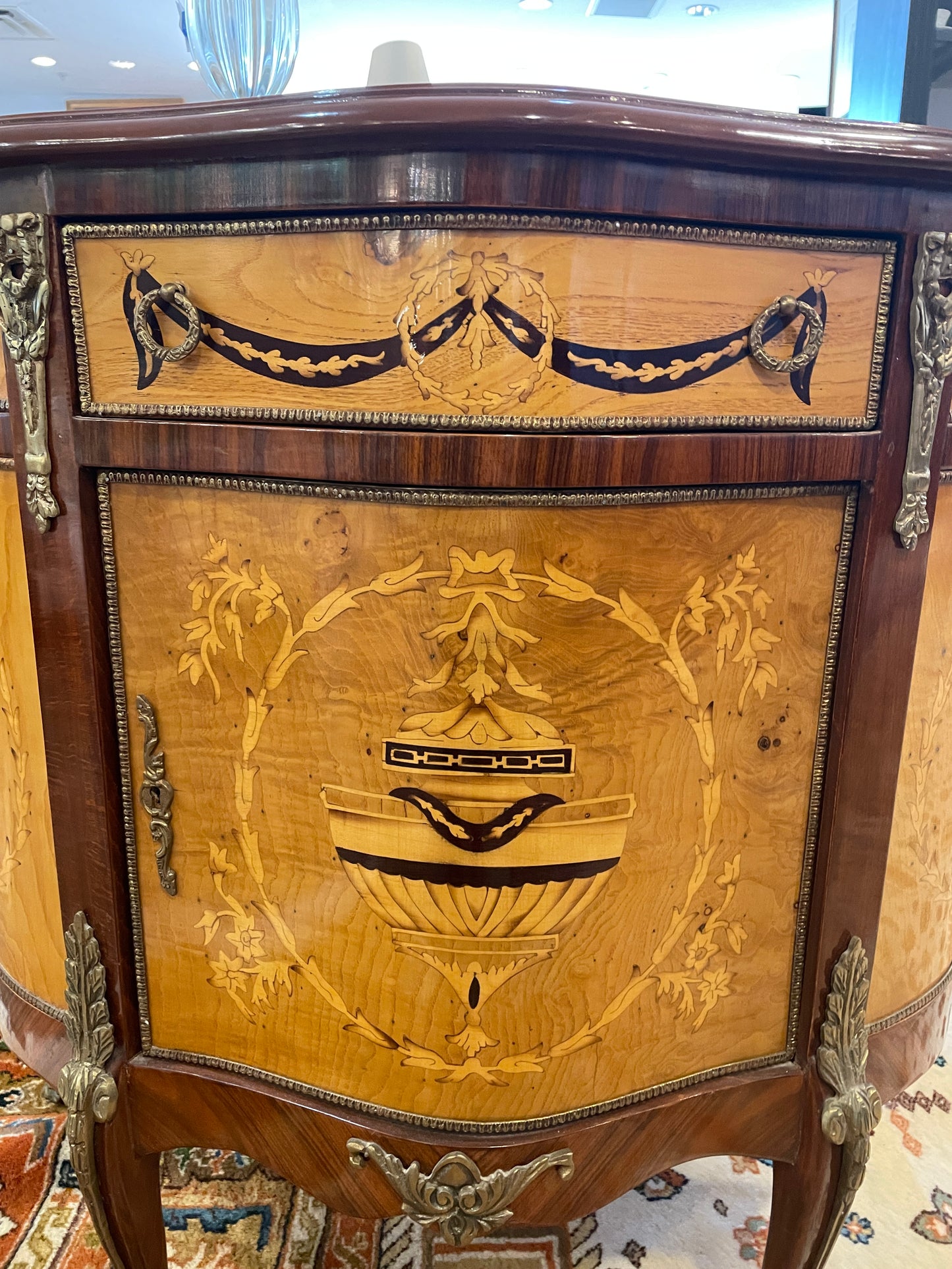 Italian Marquetry Demilune with applied bronze ormolu (0BN005)