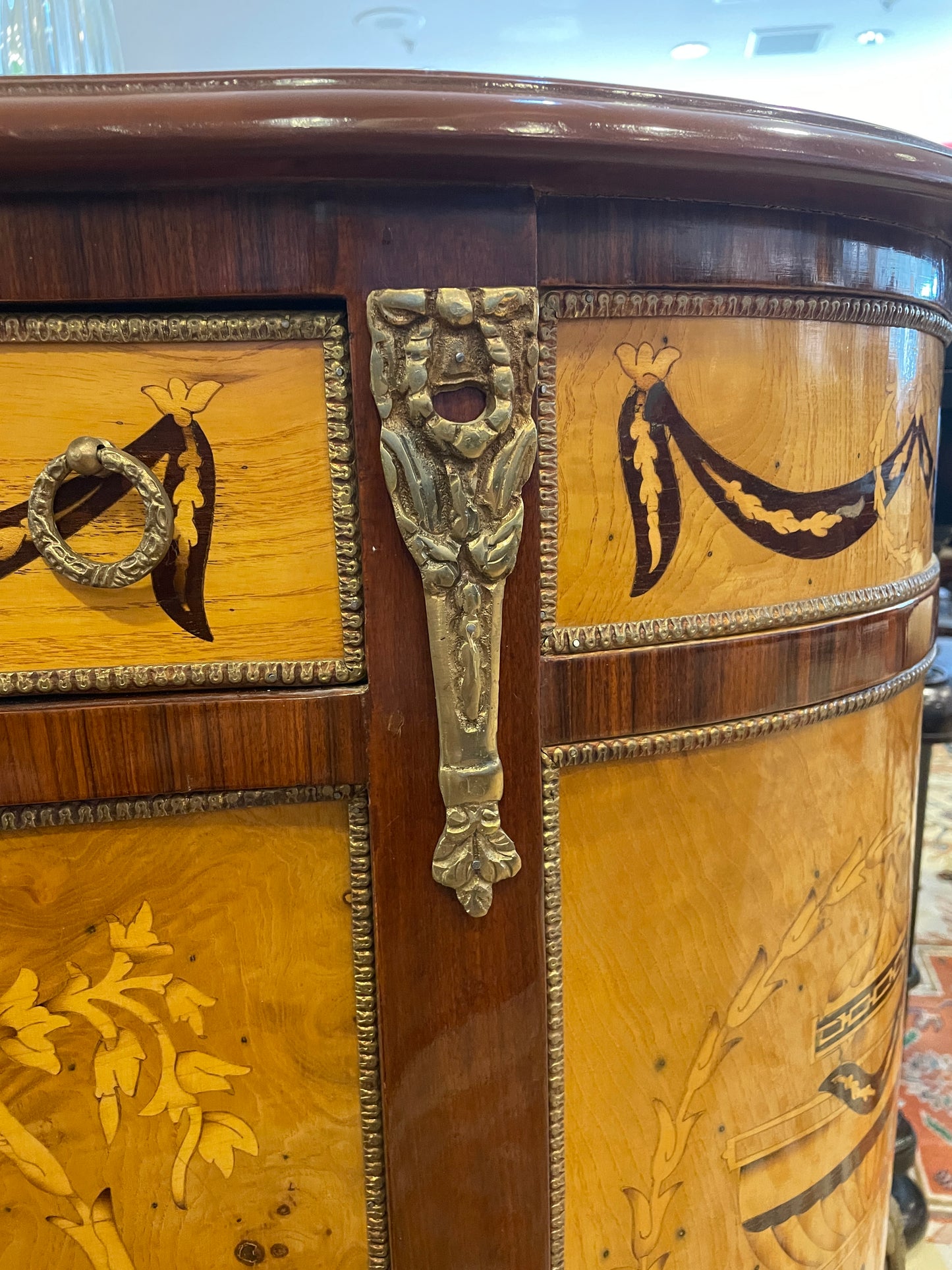 Italian Marquetry Demilune with applied bronze ormolu (0BN005)
