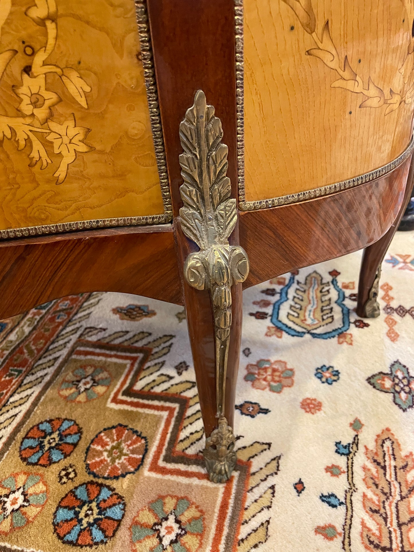 Italian Marquetry Demilune with applied bronze ormolu (0BN005)