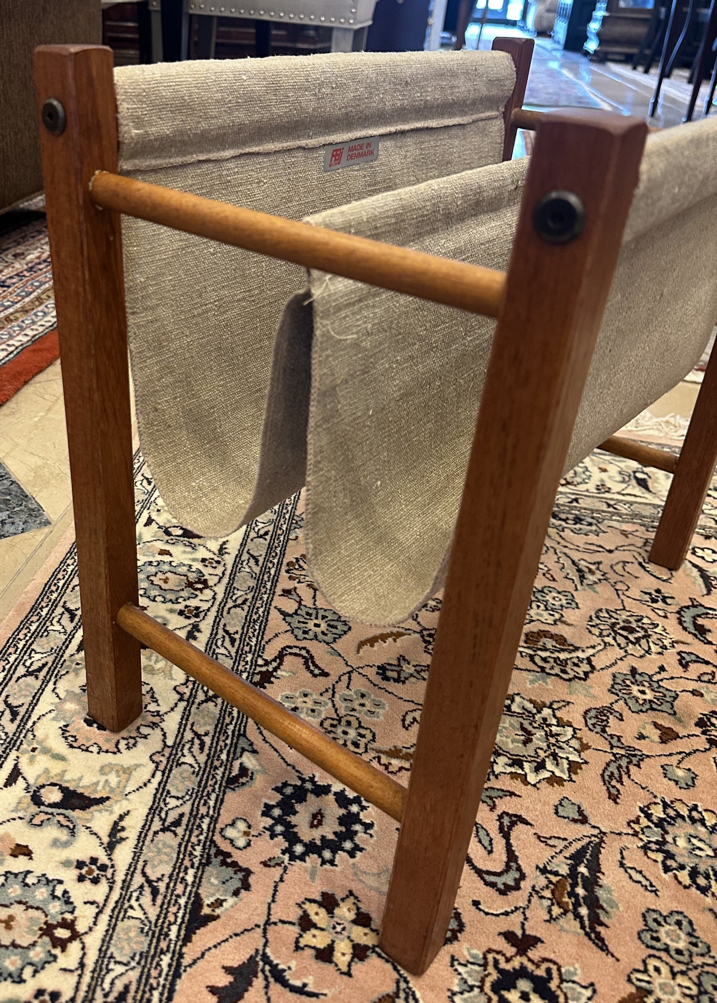 Vintage FBJ Mobler Teak and Canvas Magazine Rack (0NG007)