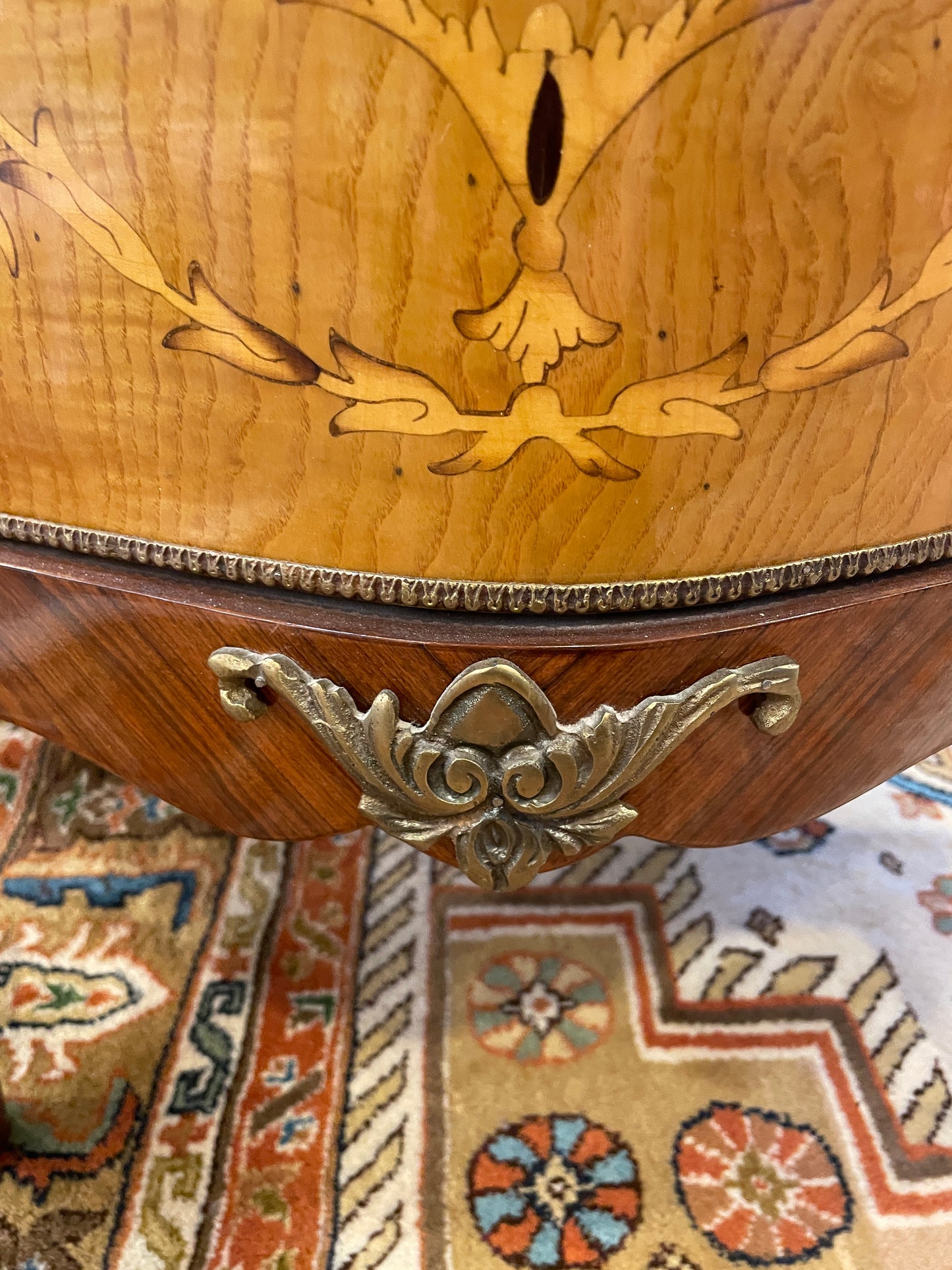 Italian Marquetry Demilune with applied bronze ormolu (0BN005)