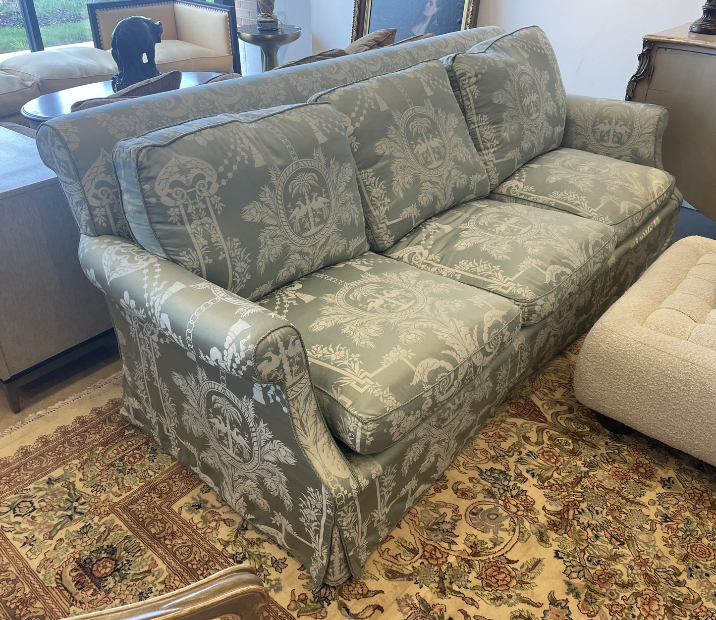 Dessin Fournir Blue Damask Sofa, AS IS (Two available 00Y00K 00Y00L)