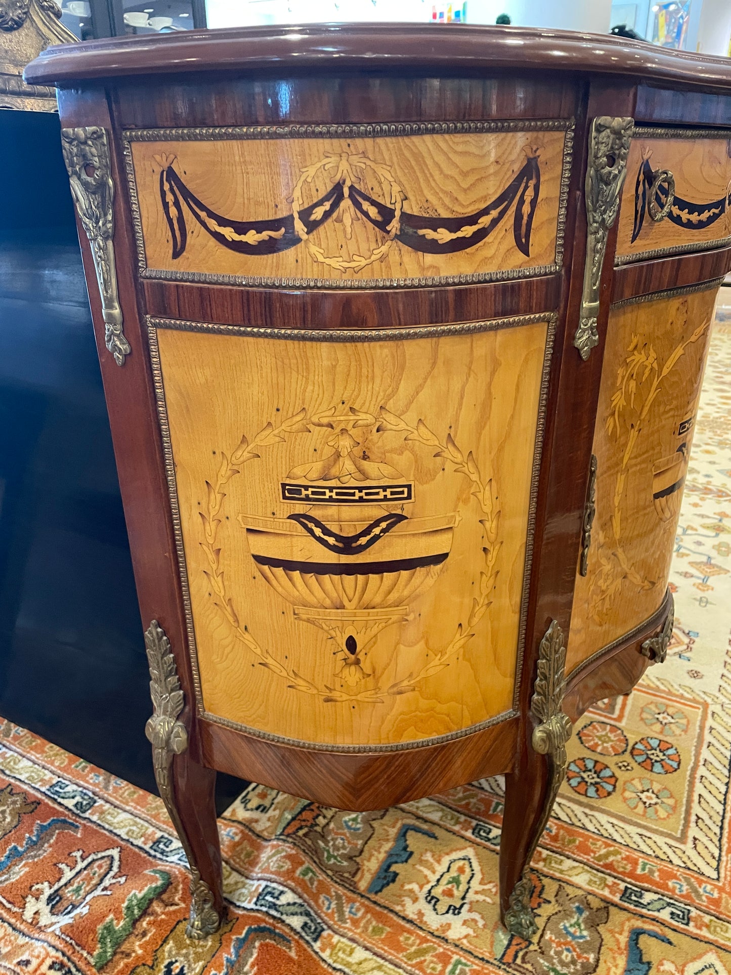 Italian Marquetry Demilune with applied bronze ormolu (0BN005)