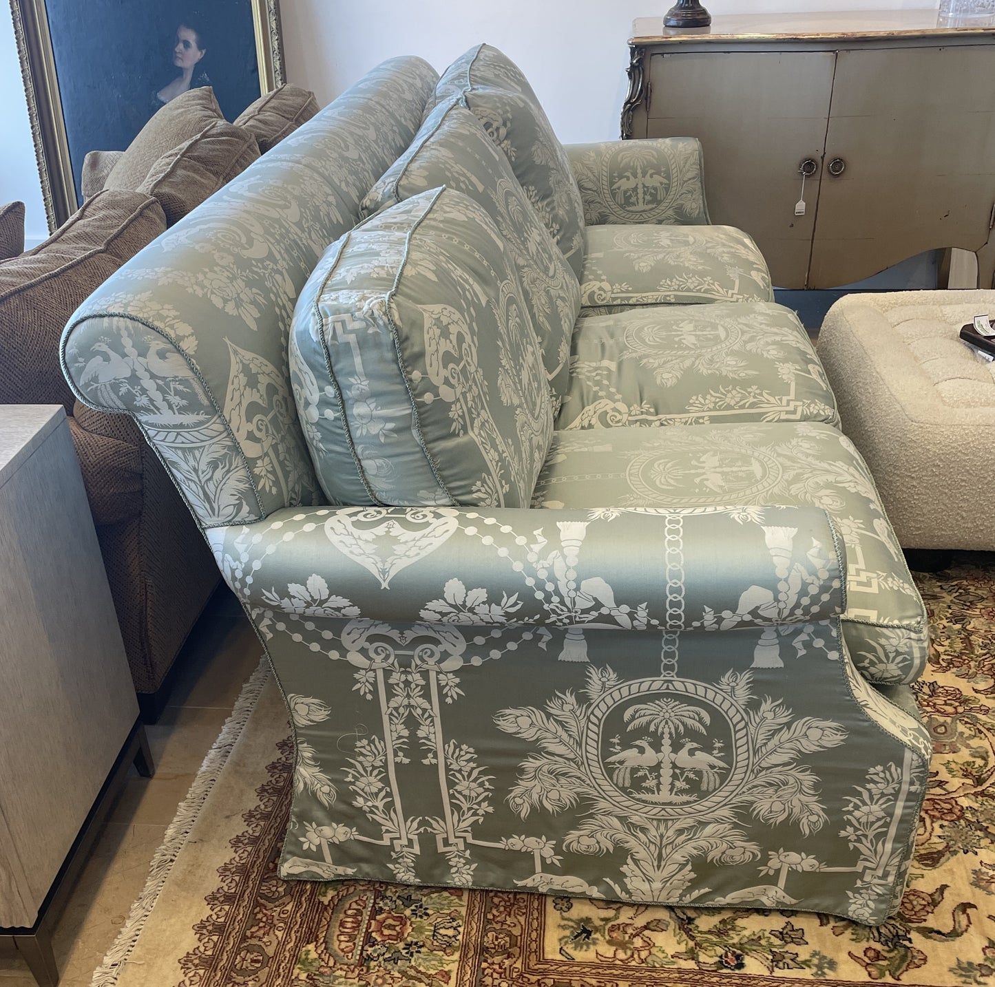 Dessin Fournir Blue Damask Sofa, AS IS (Two available 00Y00K 00Y00L)