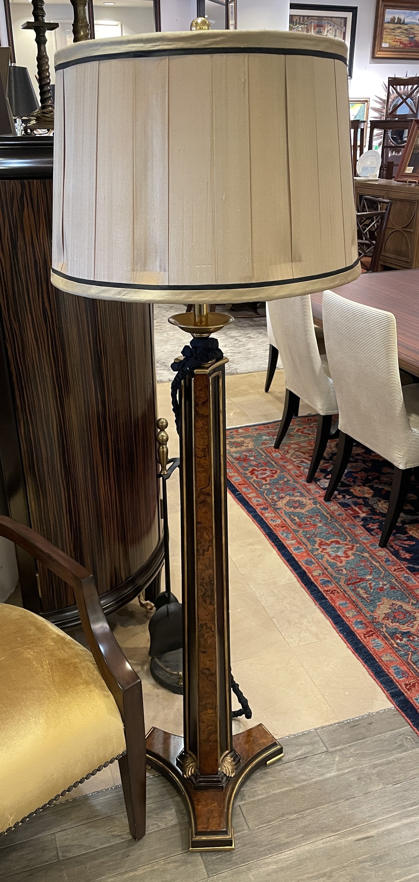 Maitland Smith Burled Wood Regency-style floor lamp (05S00Z)